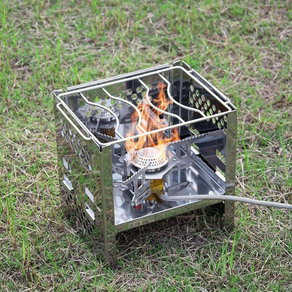 Réchaud de Camping Pliable Sac à Dos Réchaud Portable Mini Réchaud à Bois Pliant Réchaud en Acier Inoxydable Pique-Nique Grill Réchaud pour Camping en Plein Air Cuisine,A