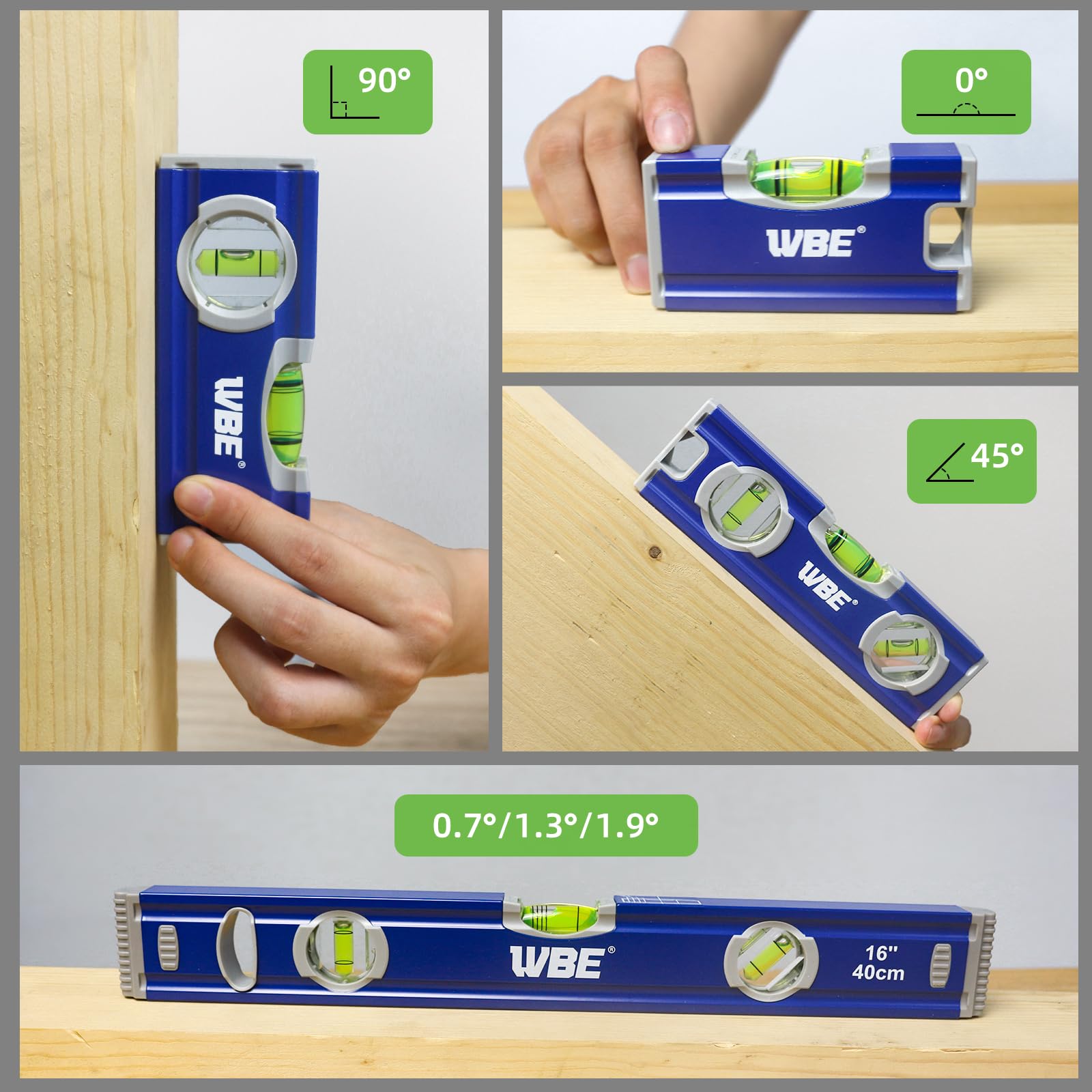 WBE 4-Piece Torpedo Level Set - Magnetic & Accurate -6