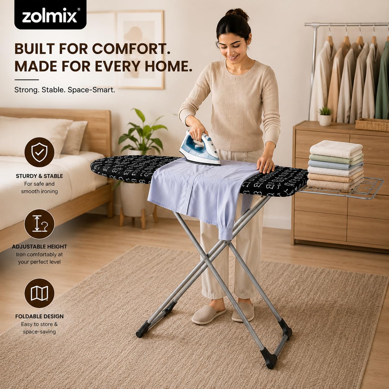 ZOLMIX Wooden Ironing Board - Durable & Spacious -8