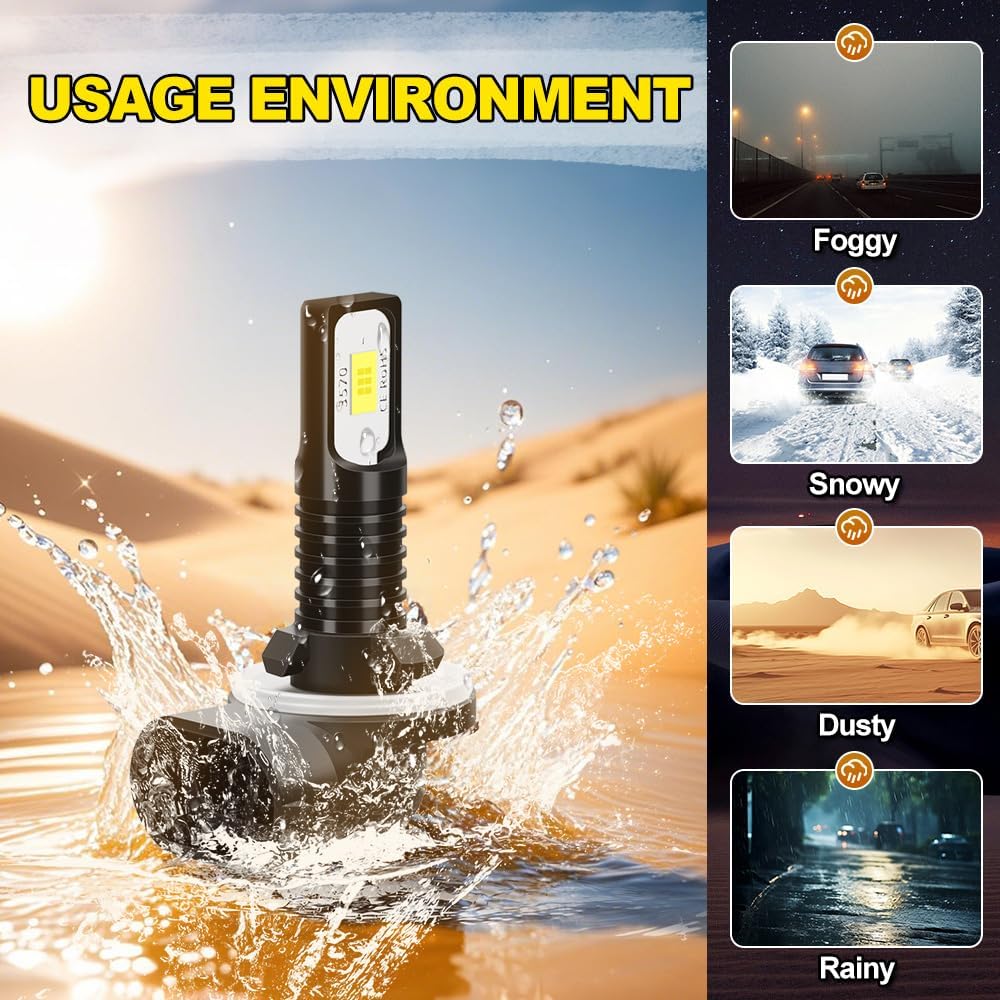 Compatible For Hyundai Santa Fe 2007 2008 Hi/Lo Beam Fog Lights Bulbs, 20000LM 800% Brightness, 6000K White Lights Bulbs, Plug And Play, With Cooling Fan, Pack of 6