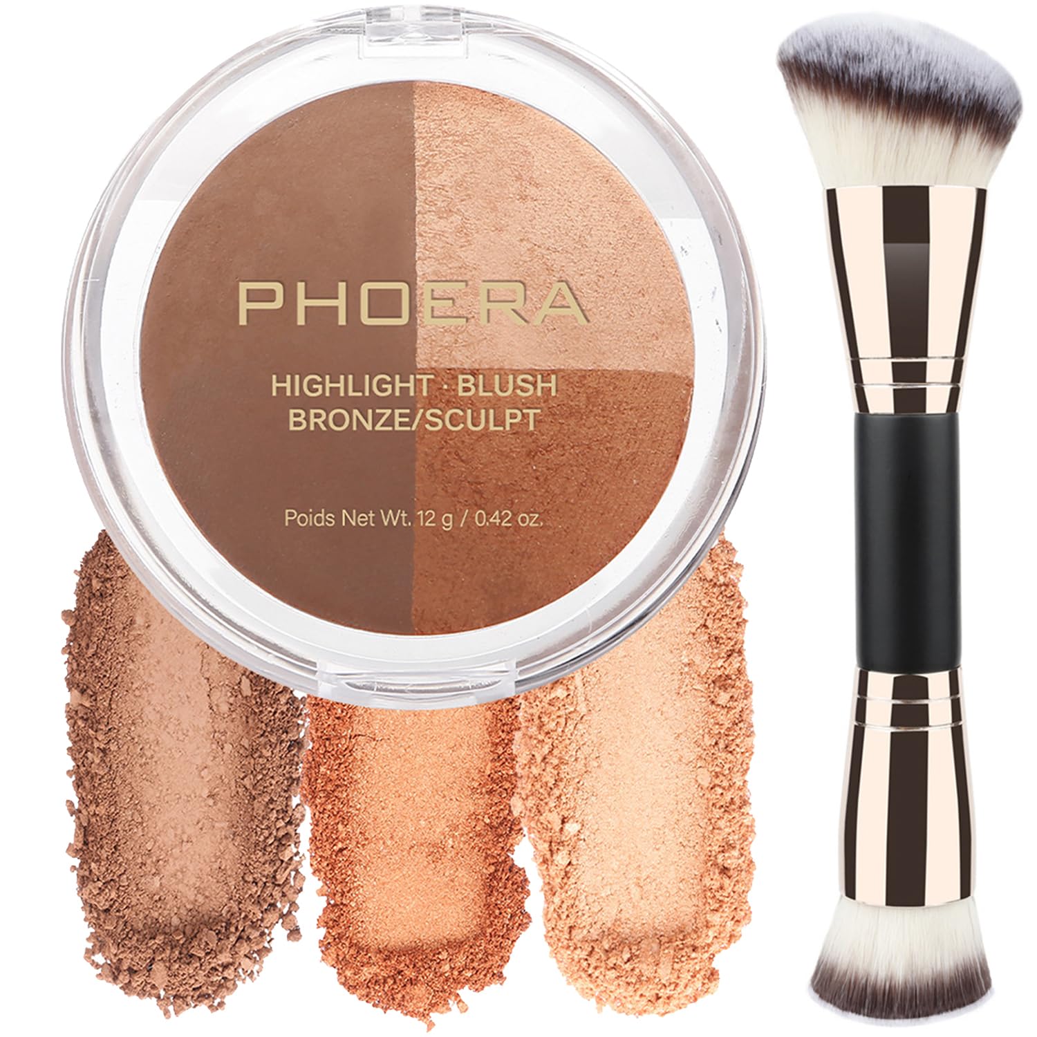 PHOERA Contour Palette,Shades with Highlighter & Bronzer & Blush,Non-greasy and Waterproof Contouring Makeup,Easy to Sculpt the Face with Lightweight Makeup (#003)