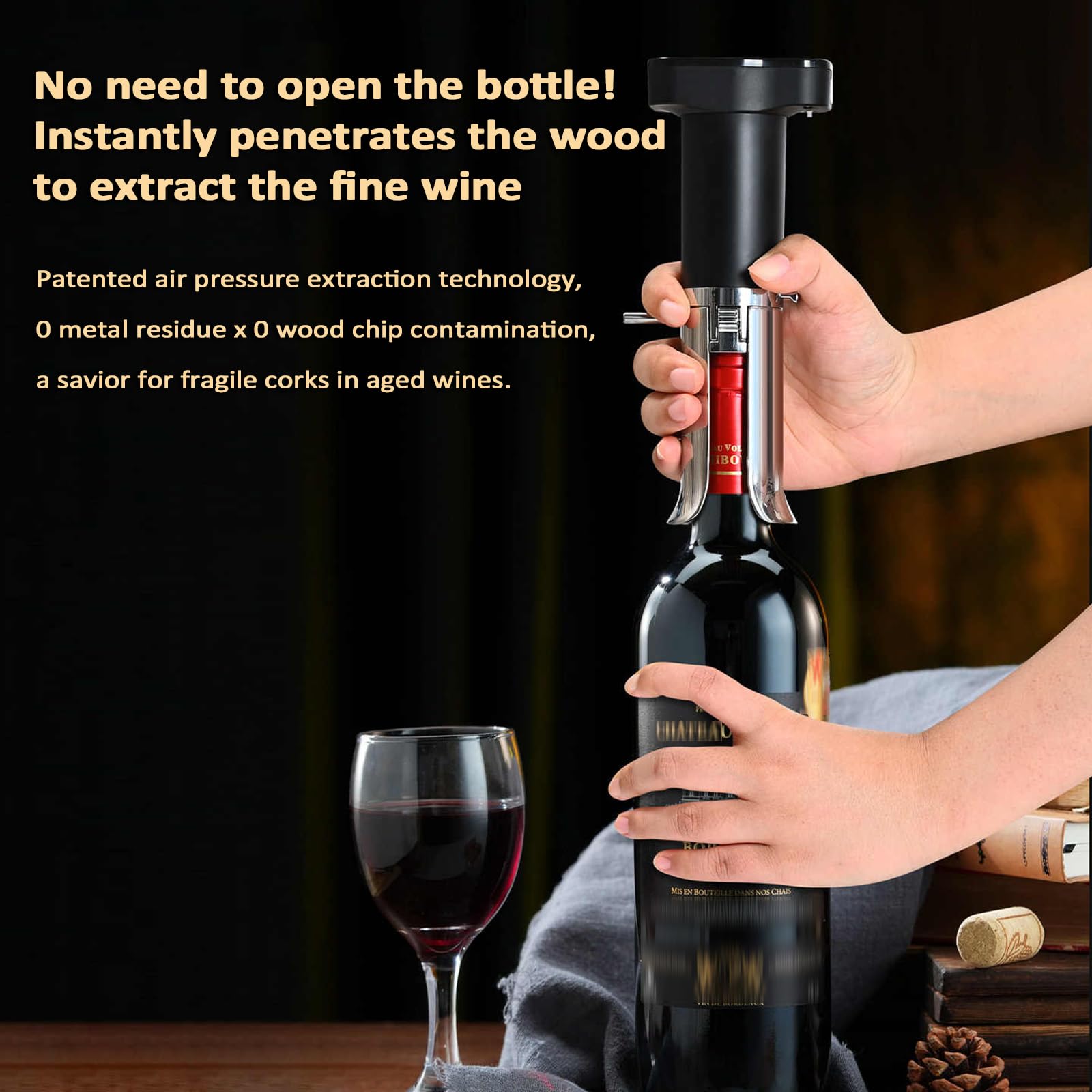 Aeratore elettrico per vino, estrattore 3 in 1 con versatore integrato e apribottiglie, conservazione sottovuoto per 72 ore, per appassionati di vino