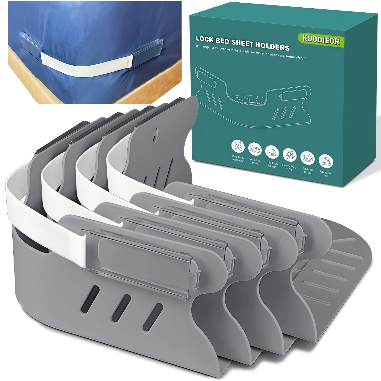 Bed Sheet Holders for Corners Heavy Duty Fitted Sheet Holder with Lock Fastener Straps Anti-Slip Pads Keep Sheets