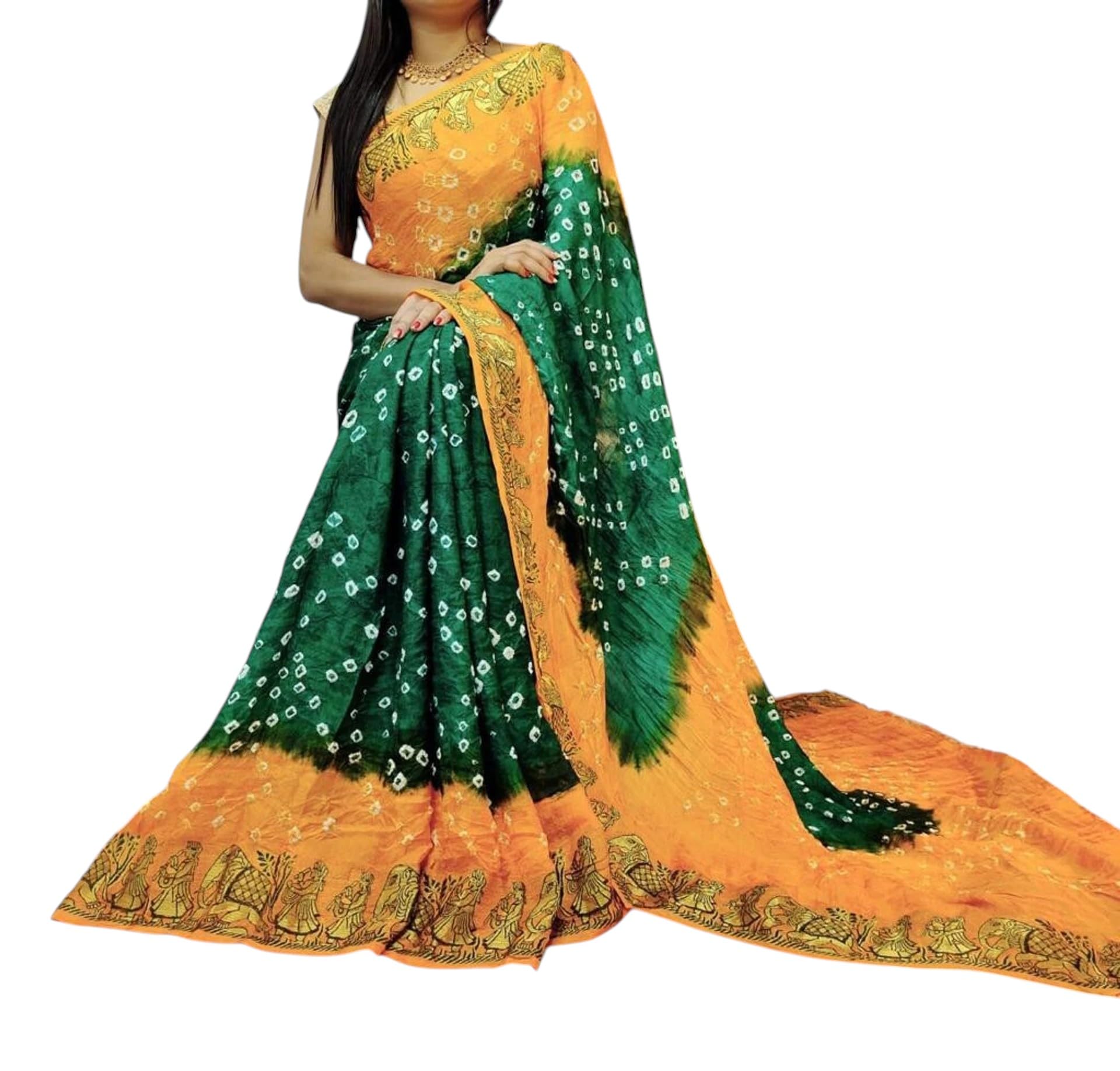 Handmade Bandhani Saree for Women | Traditional Bandhej Tie Dye Ethnic Wear Saree with Blouse Piece-image-17
