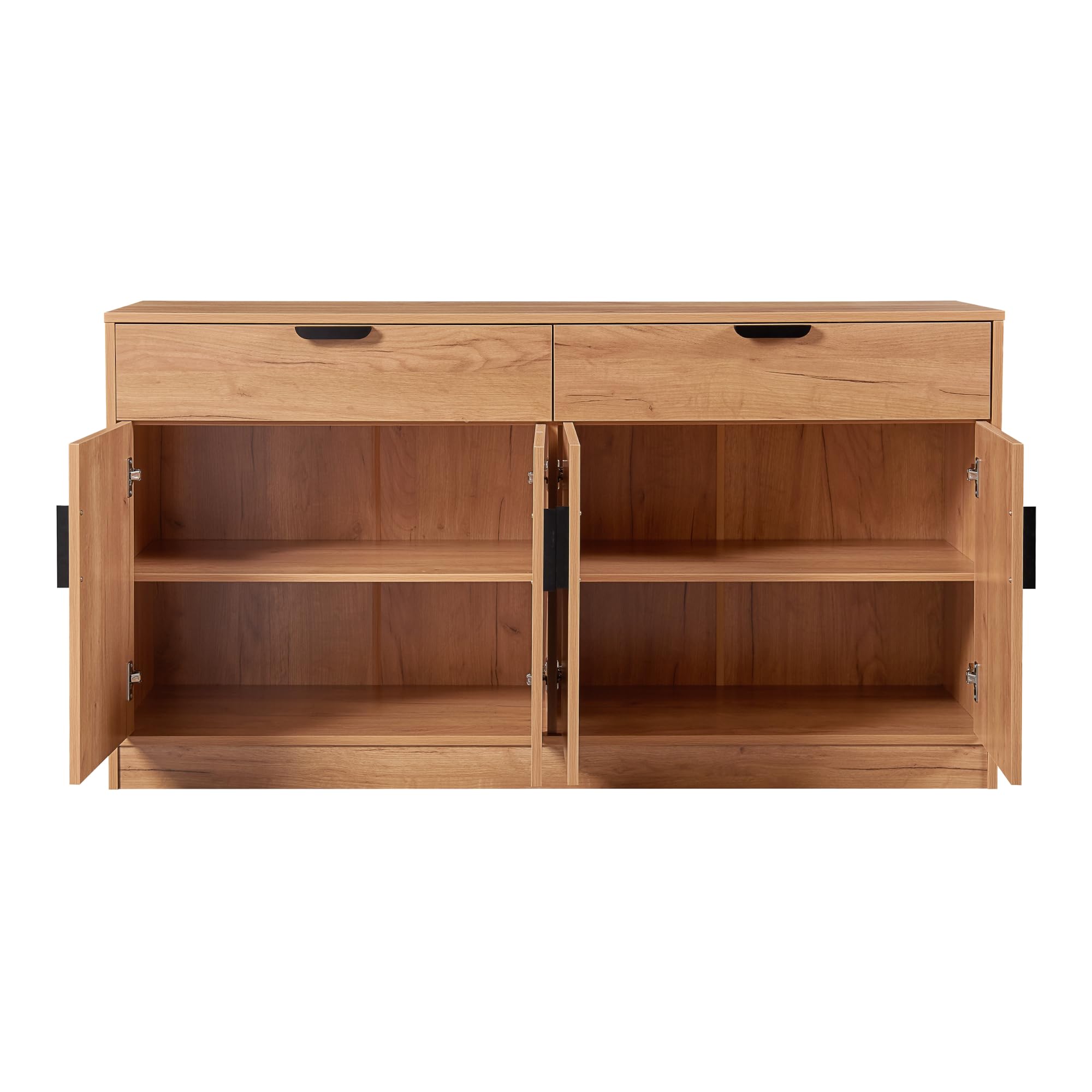[en.casa] Komoda Varkaus szafka do salonu z 4 drzwiami i 2 szufladami, szafka pod telewizor, wielofunkcyjna 75 x 140 x 40 cm, szafka do przechowywania, MDF o wyglądzie dębu
