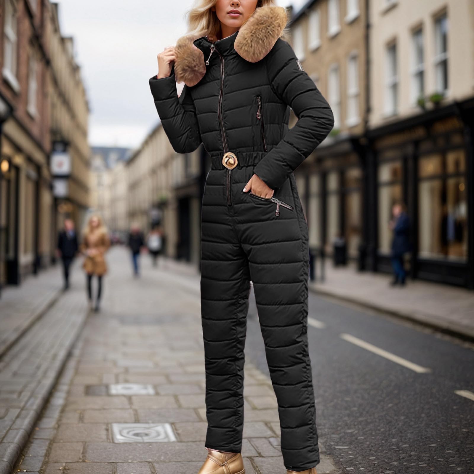Generisch Tuta da sci da donna, tinta unita, invernale, calda, neve, sci, tuta lunga con cappuccio, pantaloni da sci, outdoor, snowboard, jumpsui, impermeabile, impermeabile