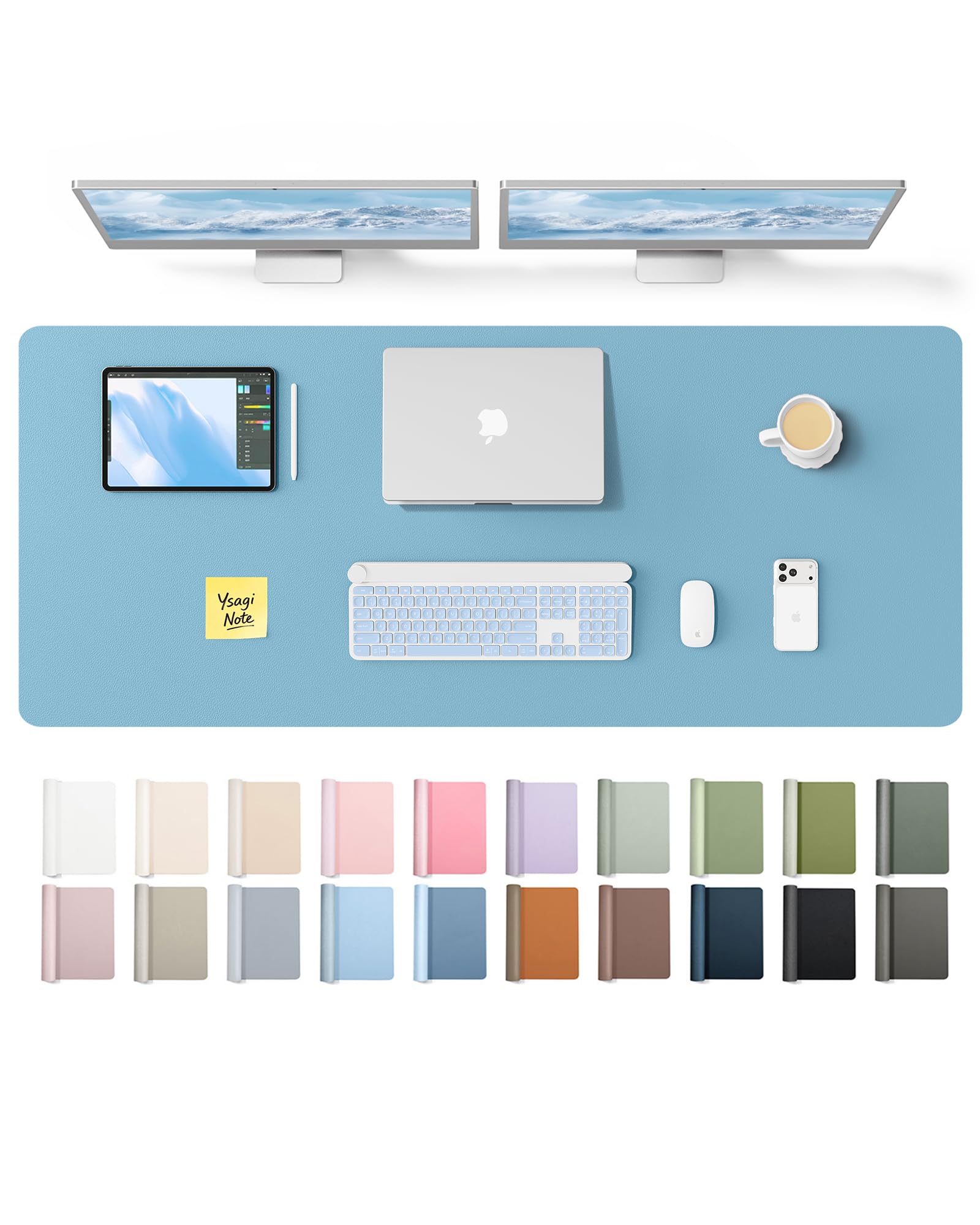 YSAGi Leather Desk Pad Protector, Office Desk Mat, Large Mouse Pad, Non-Slip PU Leather Desk Blotter, Laptop Desk Pad, Waterproof Desk Writing Pad for Office and Home (Sea Blue,55" x 17.2")