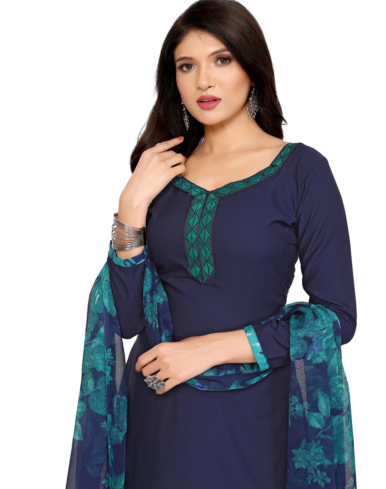 yashika Women's Printed Dress Material - Unstitched Crepe Fabric Kurti, Pants & Dupatta Set (AZ-YS-P4-RIDDHI NAVY), Customizable Length-picture-36
