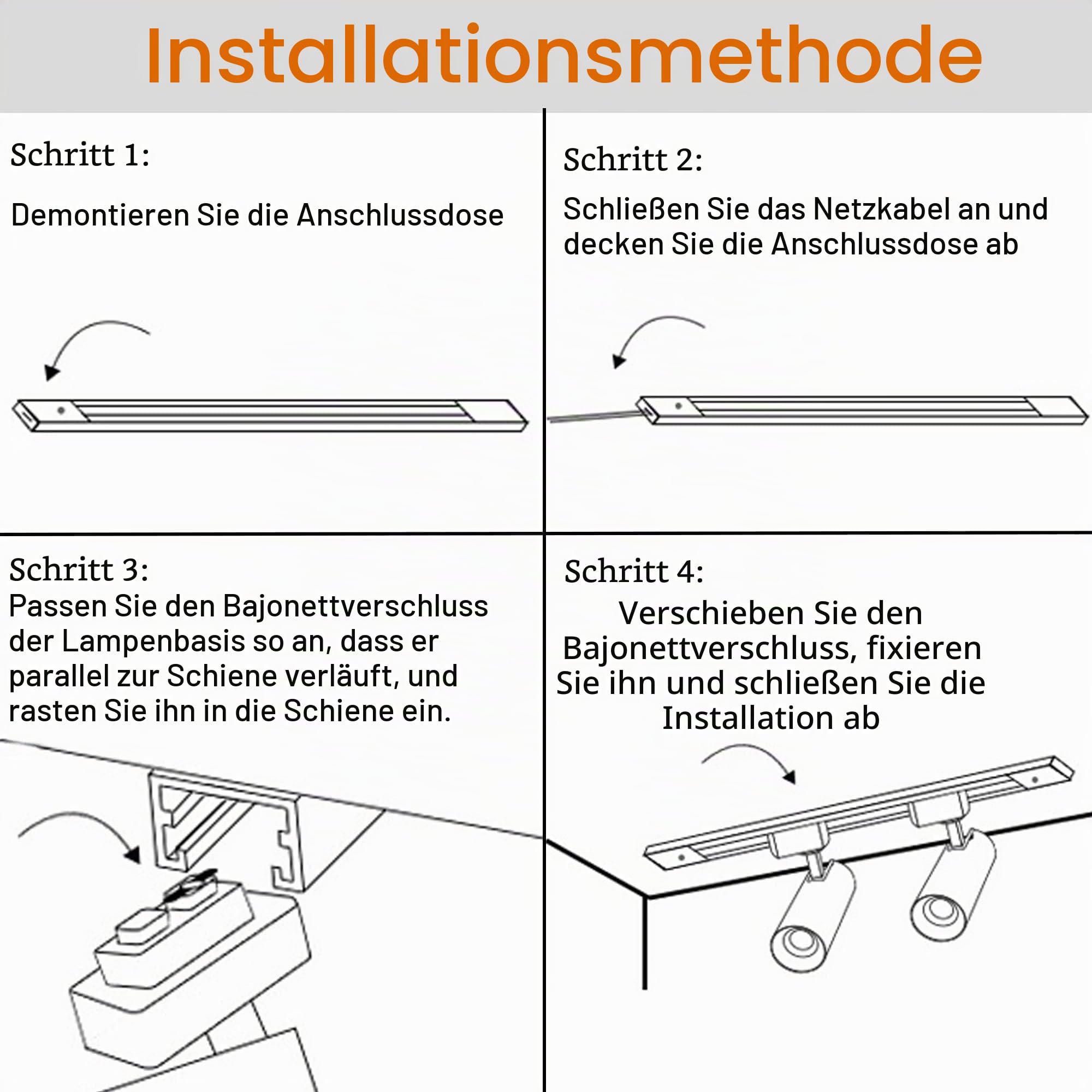 LED-Deckenleuchte, Wohnzimmer-Komponenten-Set, Track Lighting für die Inneneinrichtung, 20 W, 3000 K, drehbare Deckenbeleuchtung mit extra 4 * 1m Schienen