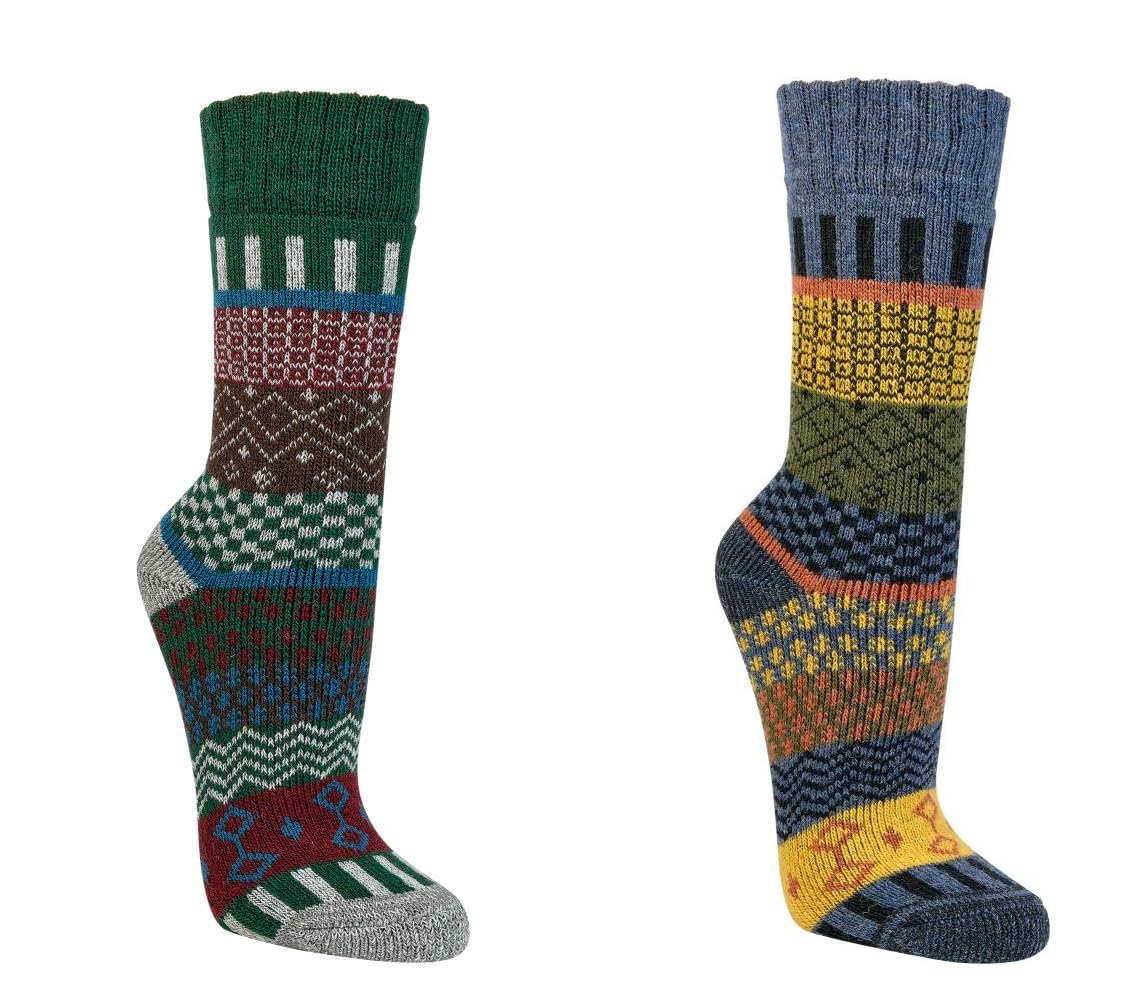 Leo Design Wool Socks for Men & Women,2 Pairs Norwegian Nordic Hygge, Cushioned Thermal Knitted Hiking Walking Boot Socks, gift for him and her (UK 2-5, Folklore2)