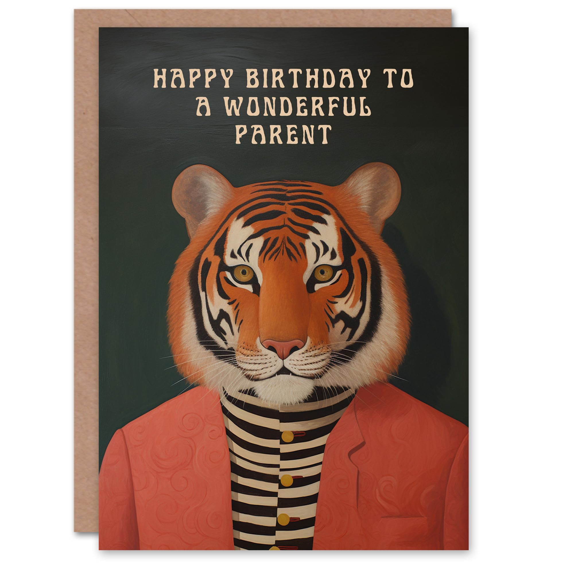 Artery8 Happy Birthday to a Wonderful Parent Dapper Tiger Cool Hipster Fashion Fun Non Binary Gender Neutral Card