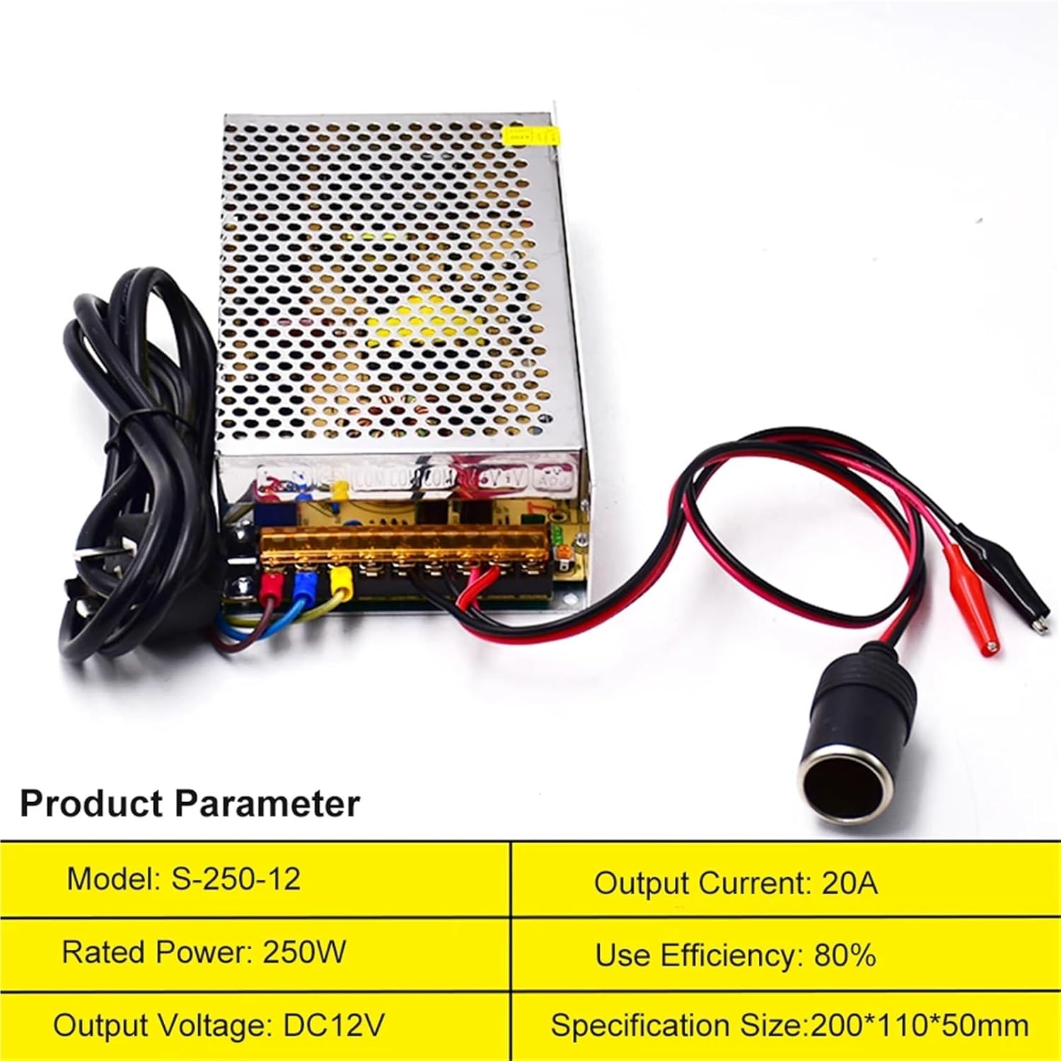 220V to 12V Car Power Converter 5A 10A 15A 20A 30A 33A 40A 50A 60A 67A 84A 100A DC Switching Power Supply Transformer Stabilize(12V 20A 250W)