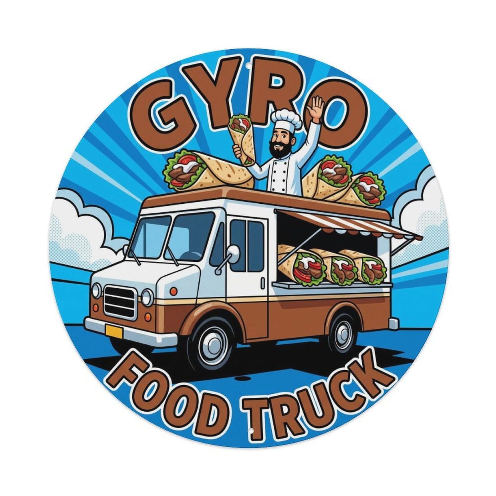 Greece Gyro Food Truck Chef Illustration Metal Tin Sign