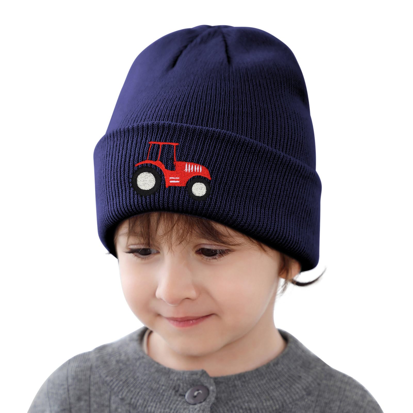 LiuSuper Baby Knit Beanie Toddler Winter Hat Cute Embroidery Tractor Warm Cuffed Skull Caps for Kids 0-8 Years Autumn Winter Caps