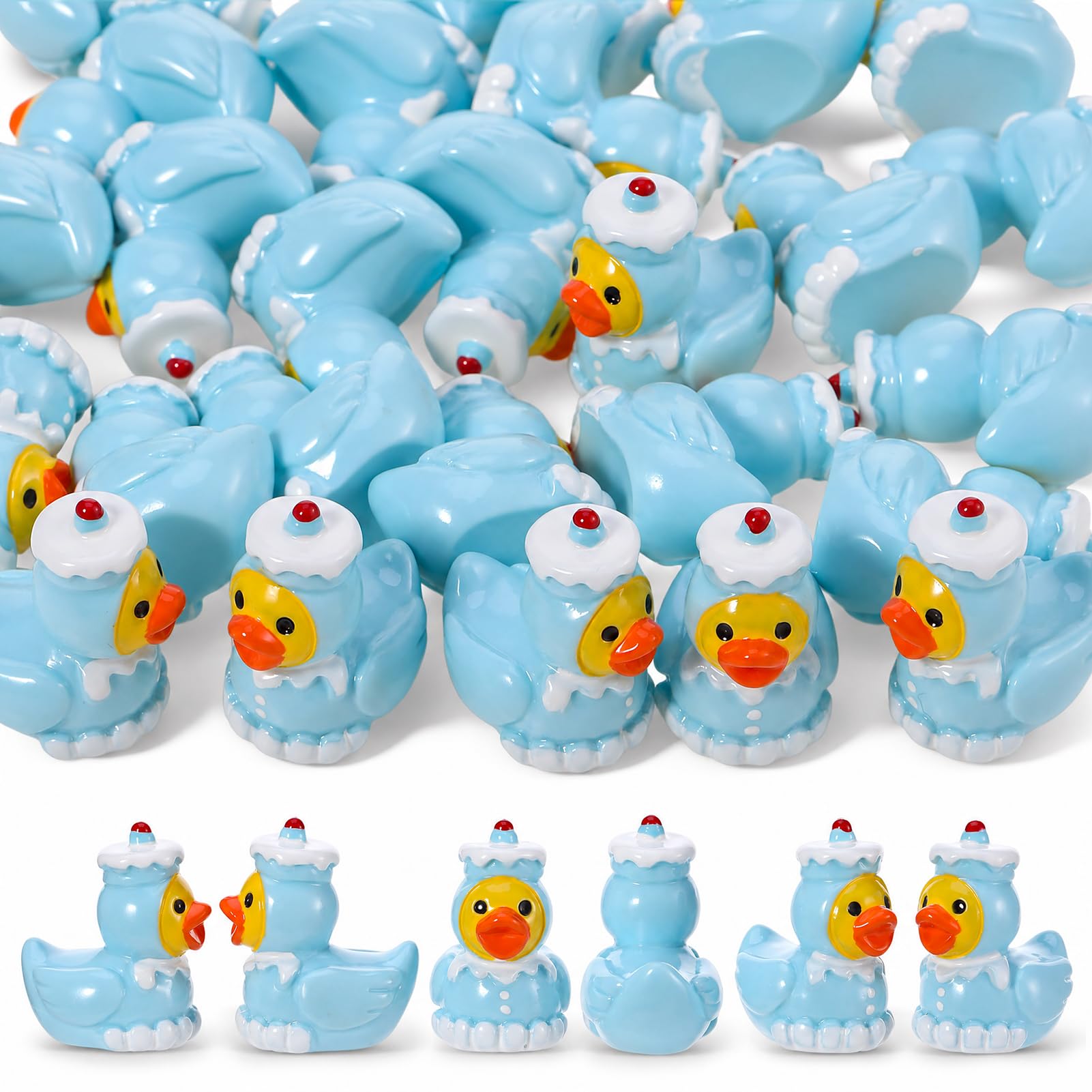 50 Pcs Cake Ducks Toy Figures, Mini Cake Resin Ducks Bulk, Blue