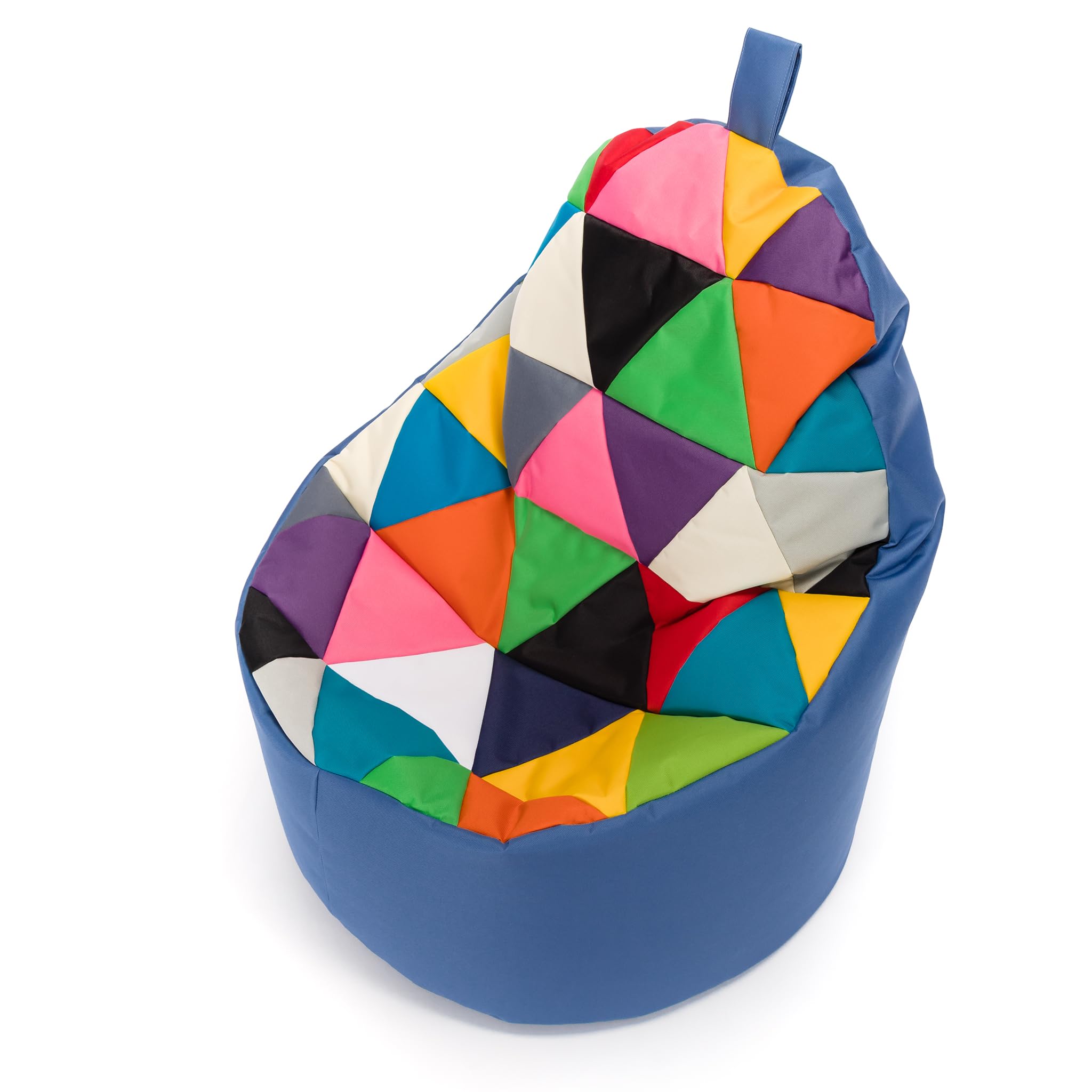 Ecopuf - Yoko Patchwork Pouf Poire Extérieur - Pouf Chambre Enfant - Tissu Imperméable - Relax - Accessoires Chambre - Fauteuil XL - 70x75cm, Mélange/Bleu