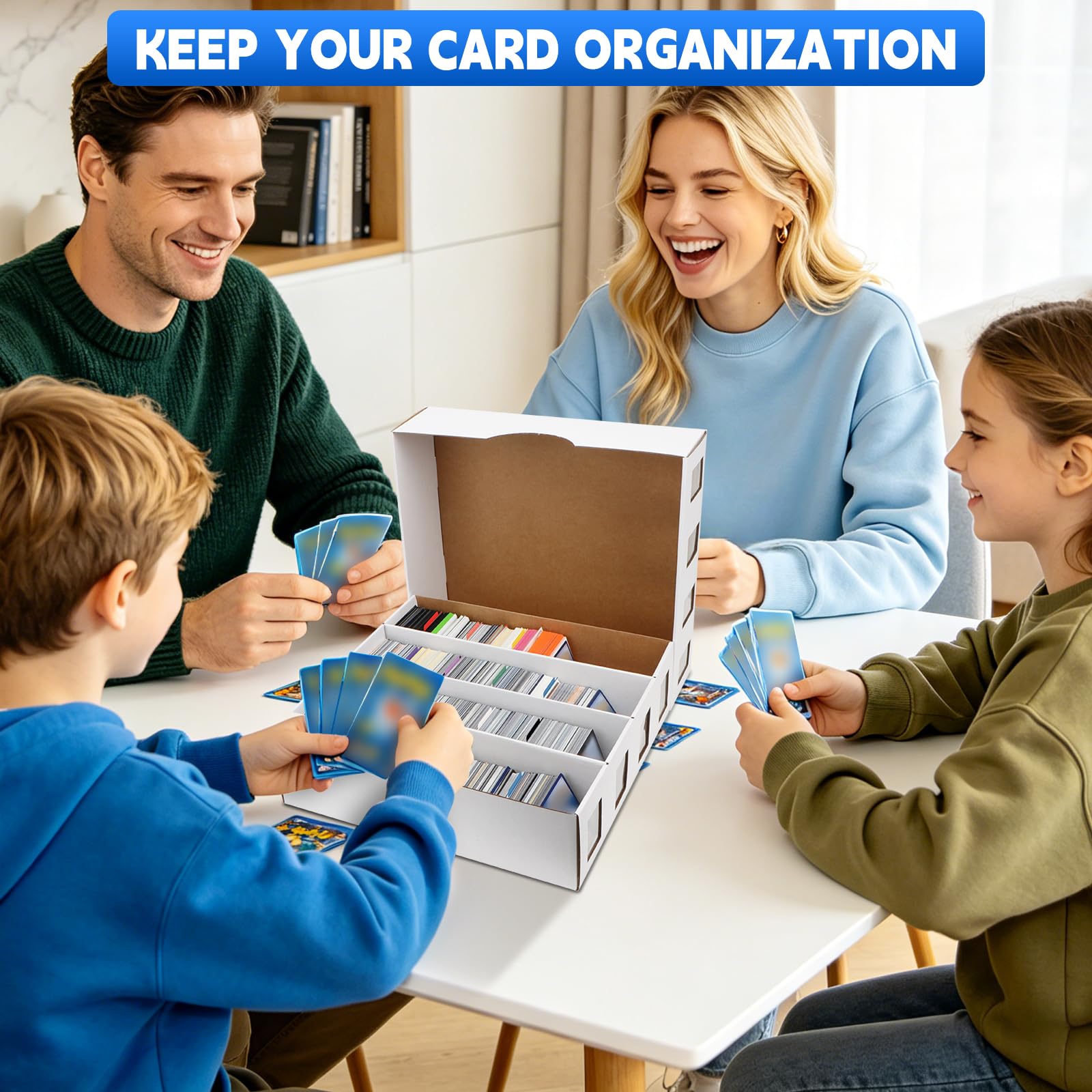 HIMOMO 6 Scatole Porta Carte Collezionabili a 4 File, Fino a 3120 Carte per Scatola, con 48 Divisori Colorati ed Etichette, per Carte TCG, Sportive, Bustine e Toploader