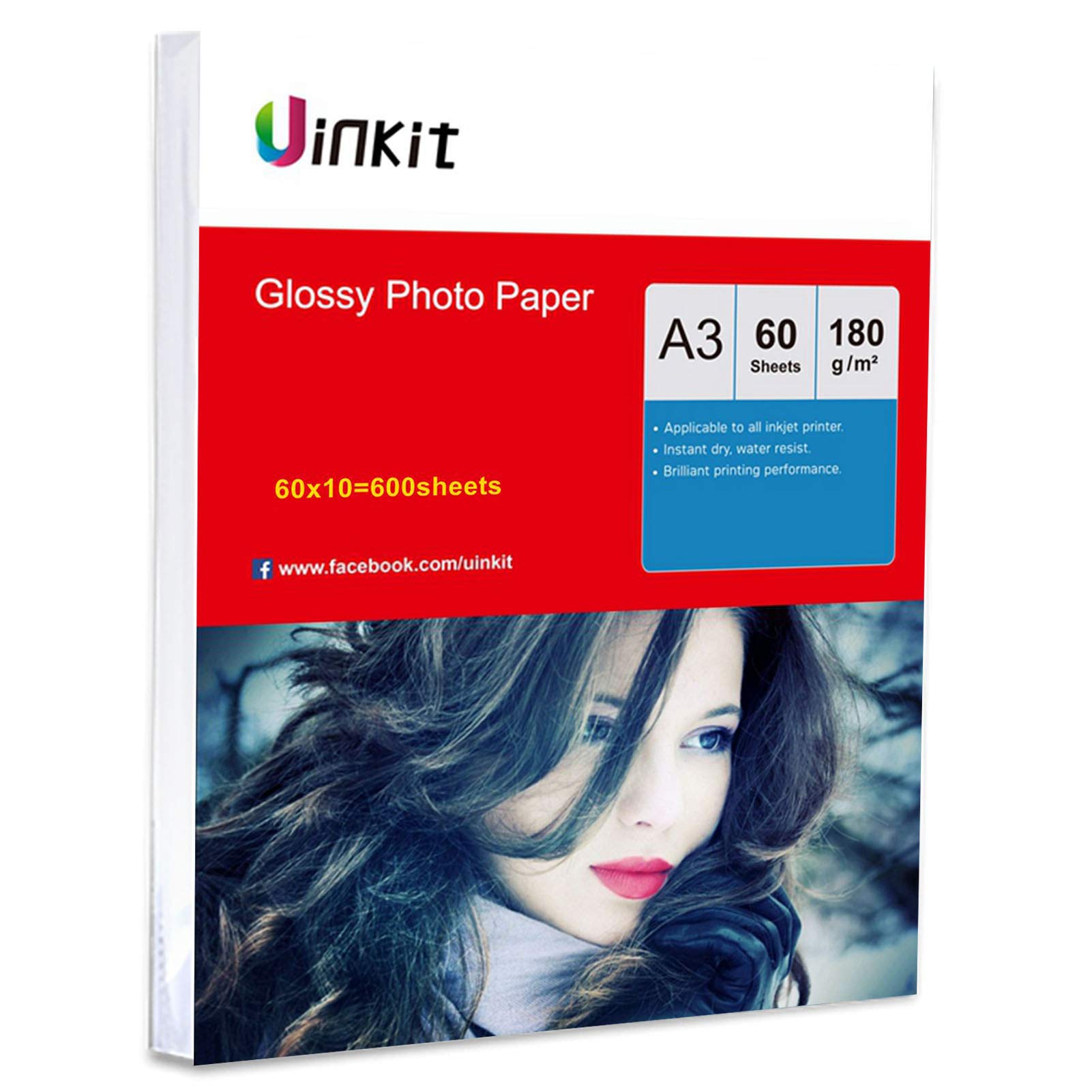 Papier fotograficzny A3 wysoki błyszczący 180 g/m2 – 600 arkuszy super biały papier atramentowy do druku atramentowego w wersji Uinkit