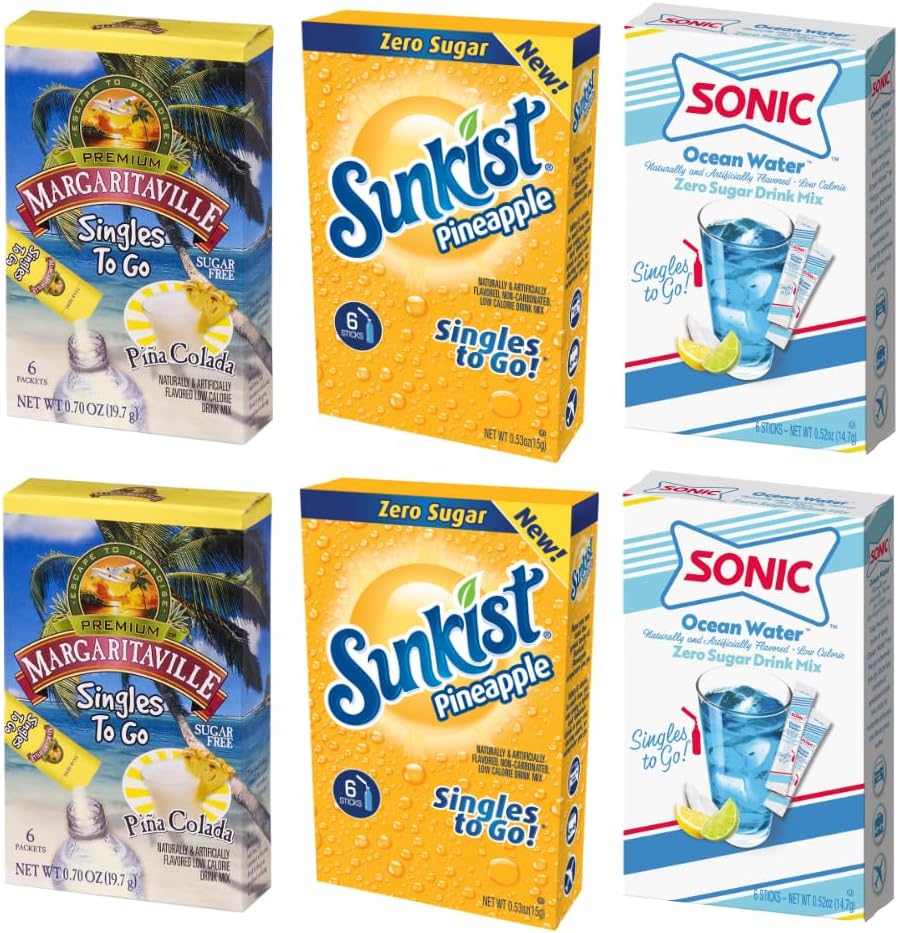 SINGLES TO GO! Tropical Flavor Blast Variety Pack (Sunkist, Margaritaville, & Sonic) (2 of each) Variety Pack