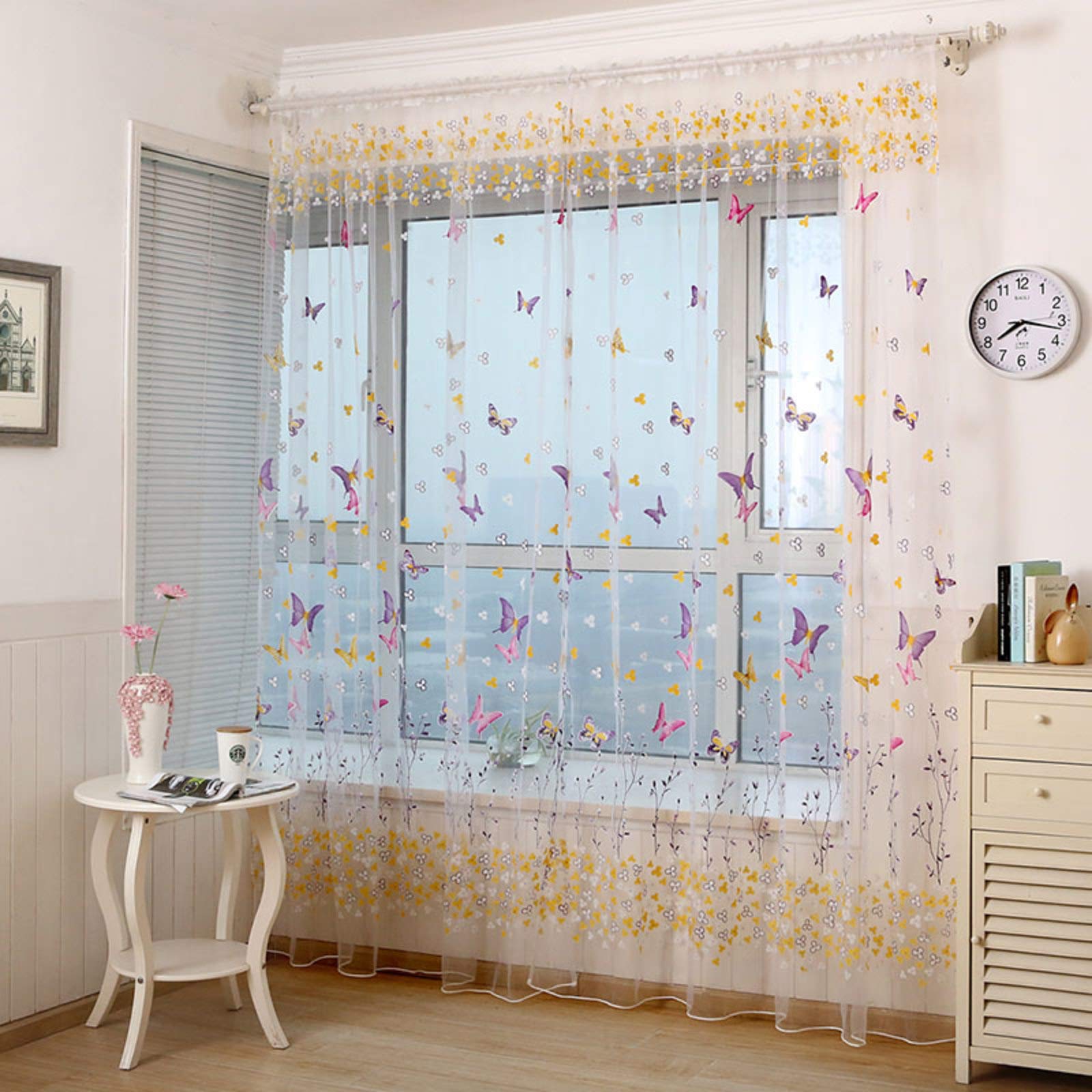 Voile rideaux transparents chic au style rideau retro floral