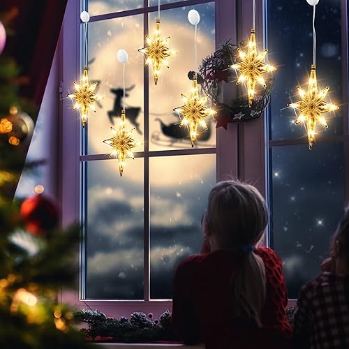 Miniatura 10 de VIHOSE Belén de 10.6 pulgadas - Luces de plástico para ventana de Navidad, luces LED de silueta de ventana de Navidad, adornos colgantes grandes