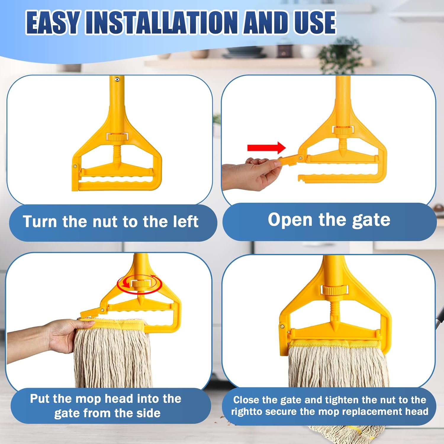 2 Pack 20ozCommercial Mop Heavy Duty Industril Cotton Mop, Cotton Commerical Industrial Grade Mop Replacements Heads for Home,mops for Floor Cleaning Heavy Duty,with 63'' Stainless Steel Mop Handle