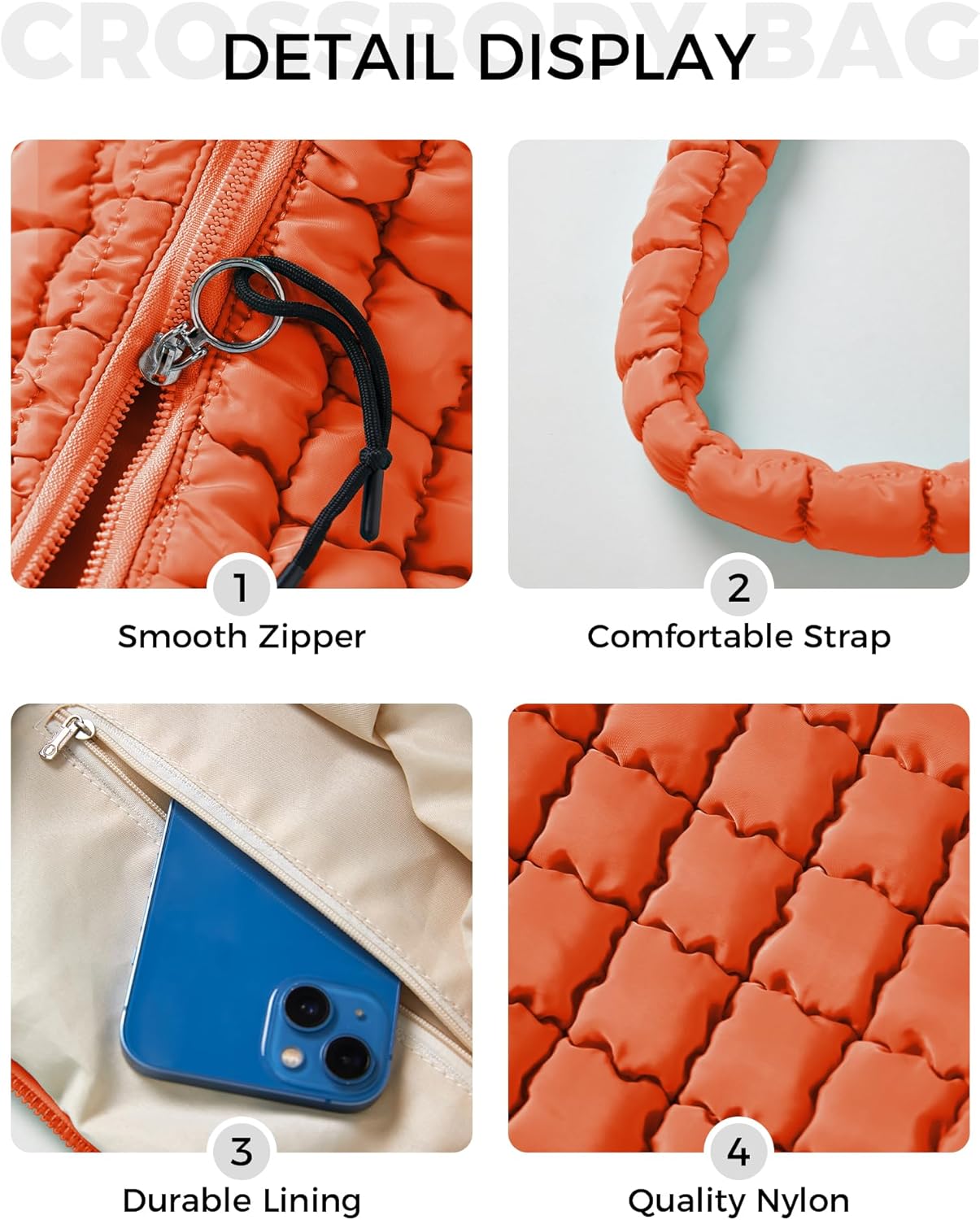 Puffer Quilted Tote Bag for Women Nylon Crossbody Bags Puffy Purse Hobo Large Shoulder Bag Trendy - Image 4