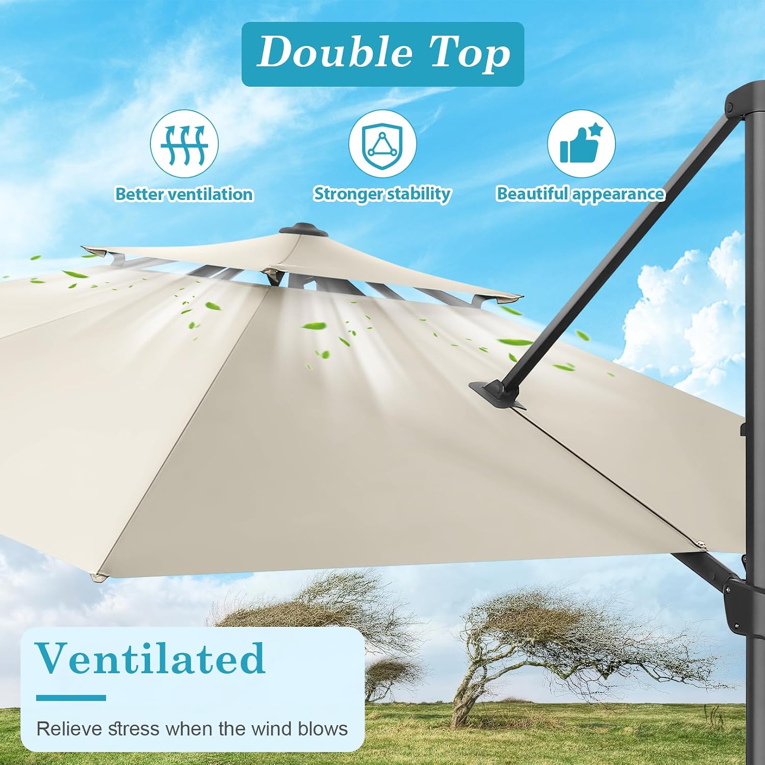 HOTEEL10x10ft Patio Umbrella Cantilever Umbrellas Double Top - Upgrade and Intensify - 360 Rotation and 5 Angles Adjustment - Aluminum Offset Pool Umbrella Outdoor Umbrellas for Patio Garden Pool