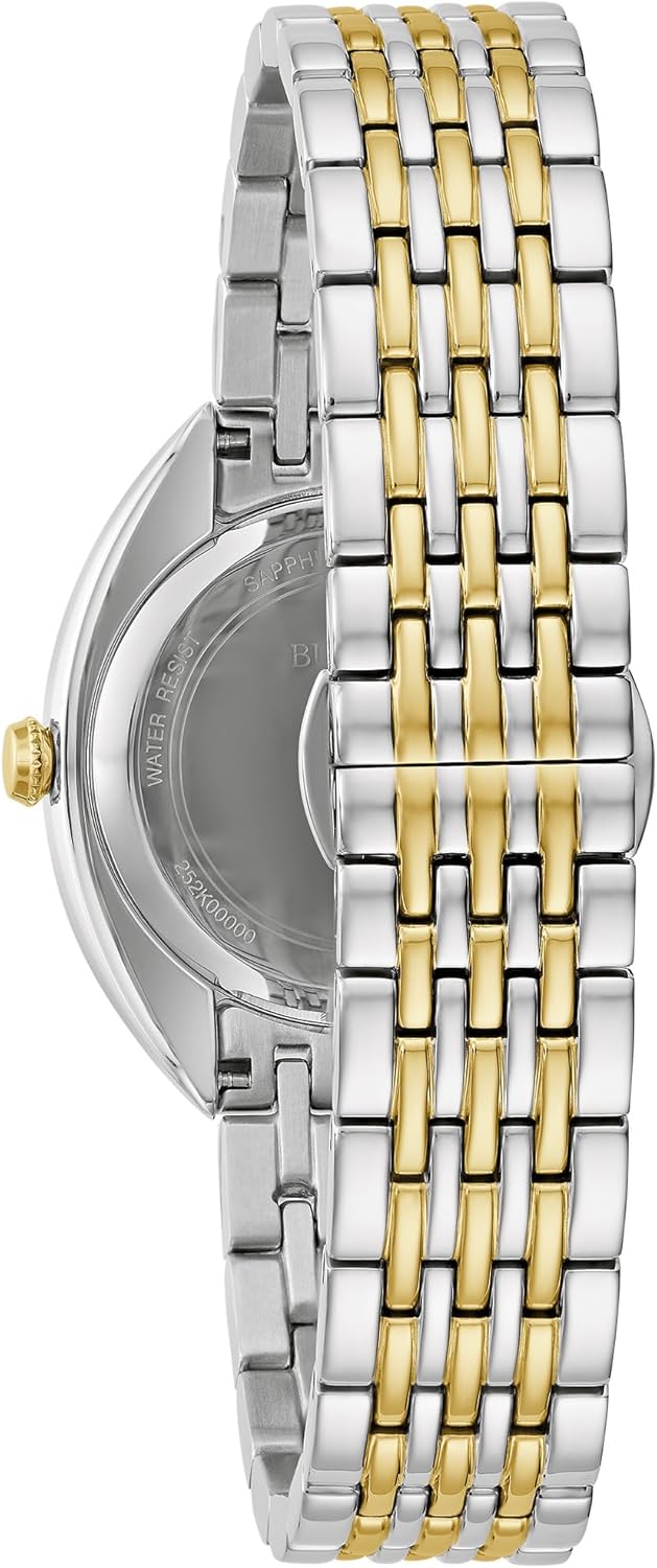 Bulova Ladies' Classic Diamond Quartz Two-Tone Stainless Steel Watch, Silver Dial Style:98R296