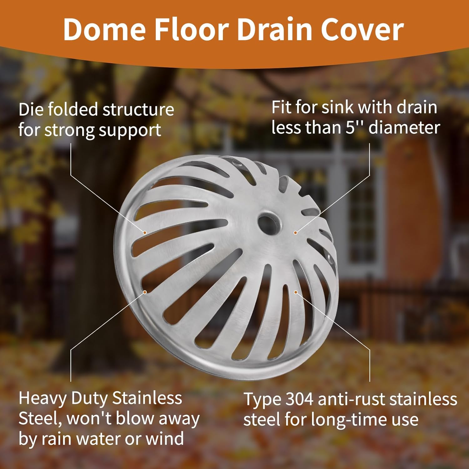 Heavy Duty 304 Stainless Steel Dome Floor Drain Cover, Sink Drain Strainer for Kitchen, Garden, Restaurant, Patio, Basement, Salon (Silver-4)