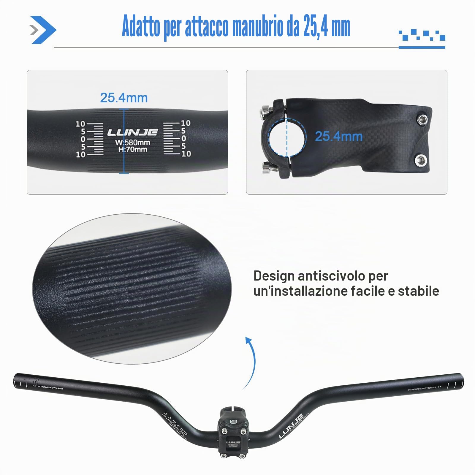 Manubrio per Bicicletta 25,4 * 580mm in Lega di Alluminio Manubrio bici 70mm Riser Bars per Bici da Strada Mountain Bike MTB