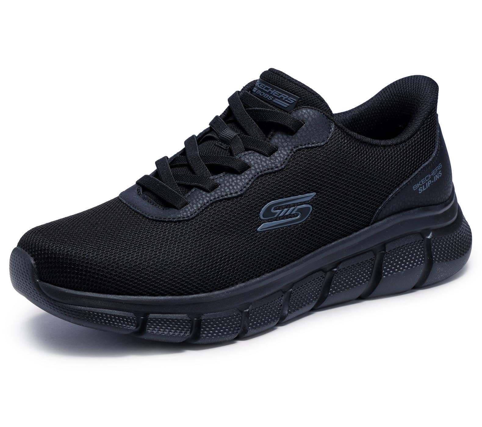 Skechers Men's Bobs B Flex Glacial Edge Slip-in Trainers, Black Mesh, 7.5 UK