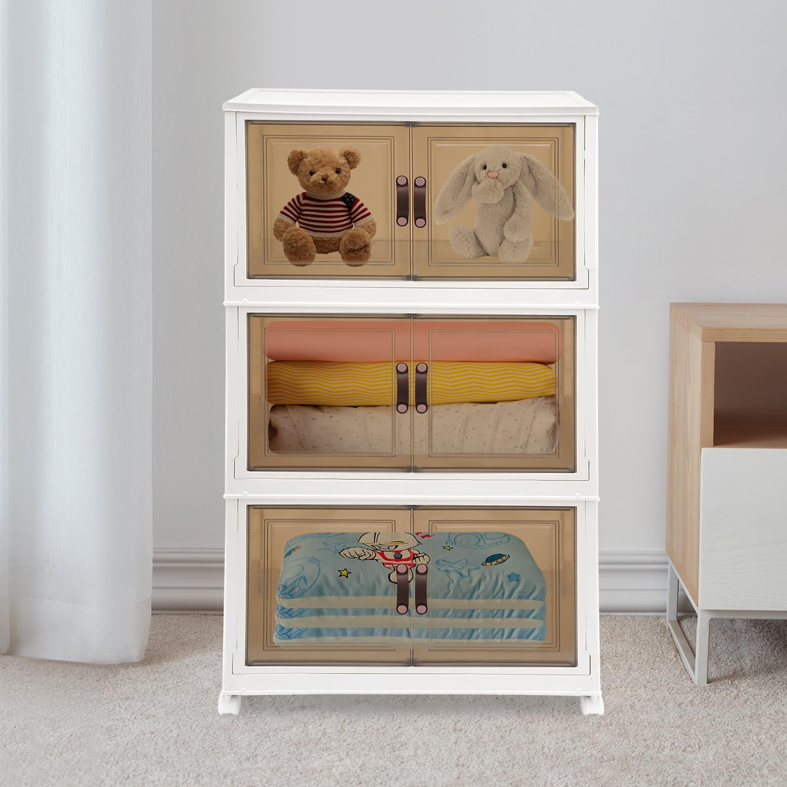 3PCS faltbare Lagerschränke,Stapelbare Kunststoff Aufbewahrungsboxen,Stapelbare Lagerbehälter,Stapelbare Lagerbehälter mit Rädern,für Schlafzimmer,Wohnzimmer,Küche,Bad,Toilette