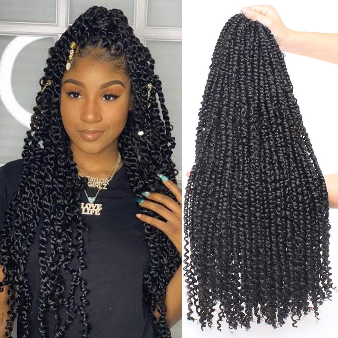 Leeven 22 Inch 8 Packs Pre Twisted Passion Twist Crochet Hair, 12 Roots/Pack, Pre Looped Crochet Braids for Braiding Hair, Natural Black Hair