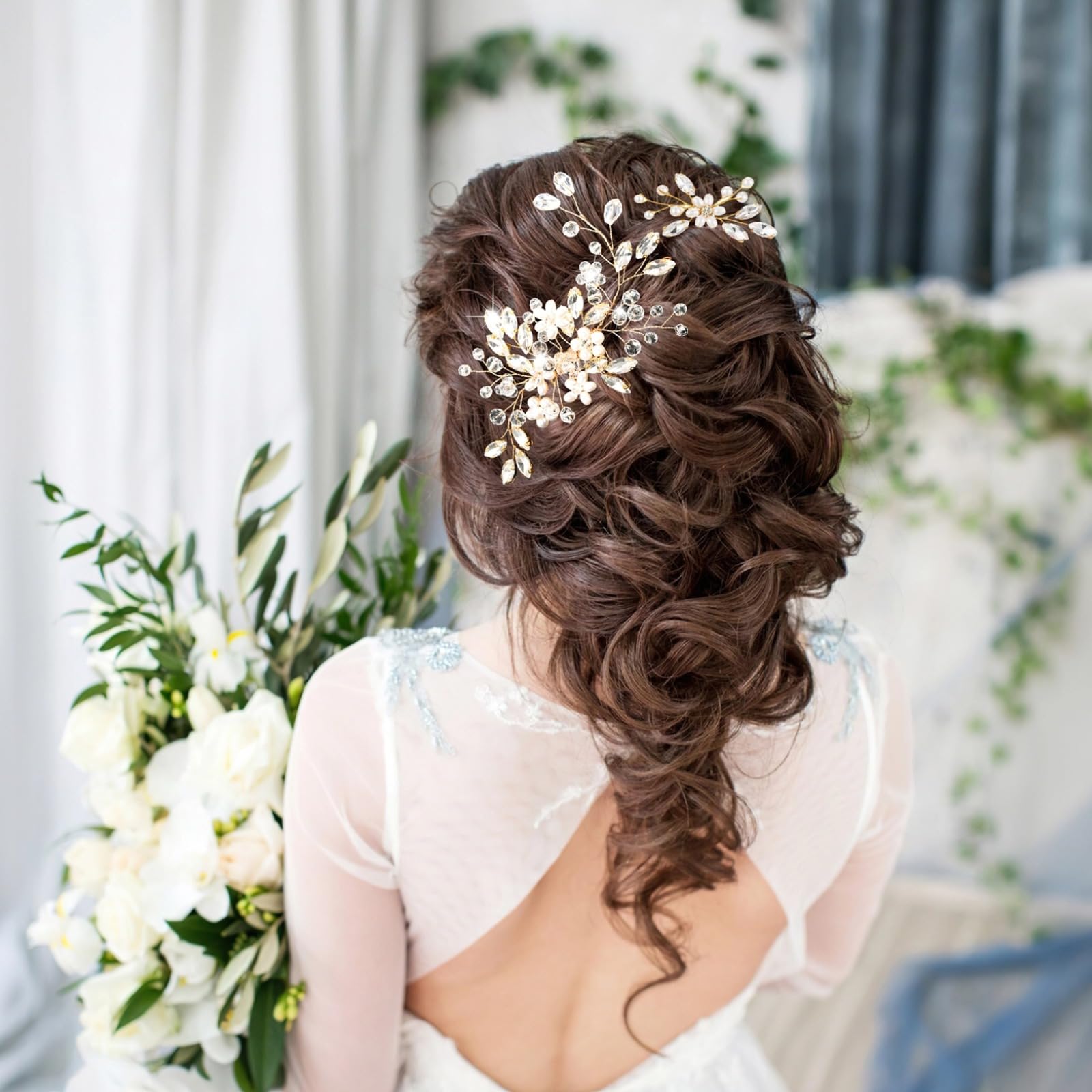 Lot de 10 peignes à cheveux de mariée, 5 dorés et 5 argentés pour mariage, set de pics cheveux perles et cristal pour mariées, accessoires cheveux raffinés pour mariage et cérémonie