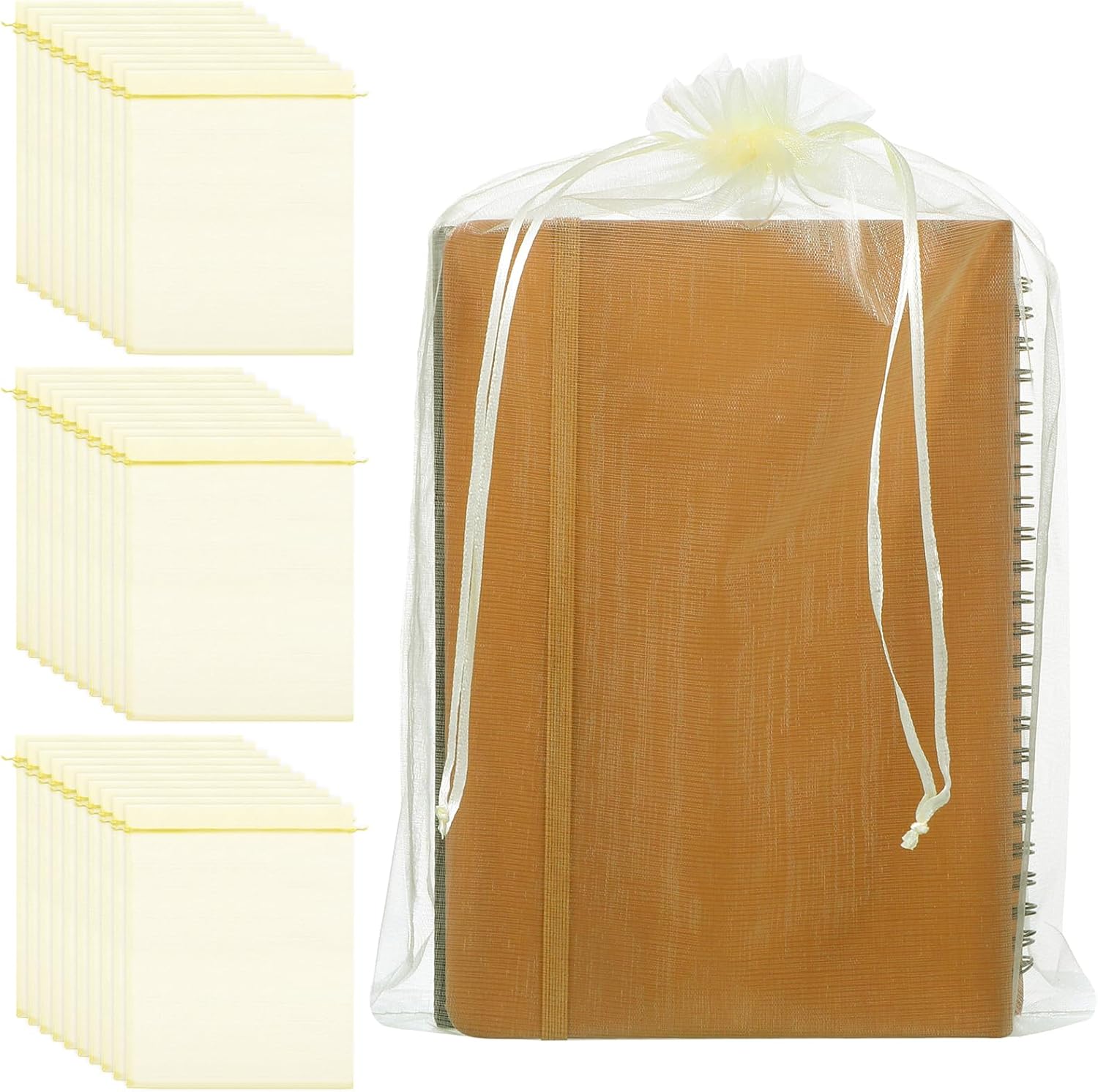 FdcLixuvol 30 Pack Organza Bags, 10 x 14 Inch Large Mesh Bag Sheer Organza Bags Drawstring for Christmas Candy Bag Jewelry Christmas Wedding Party Favor Pouch (Beige)