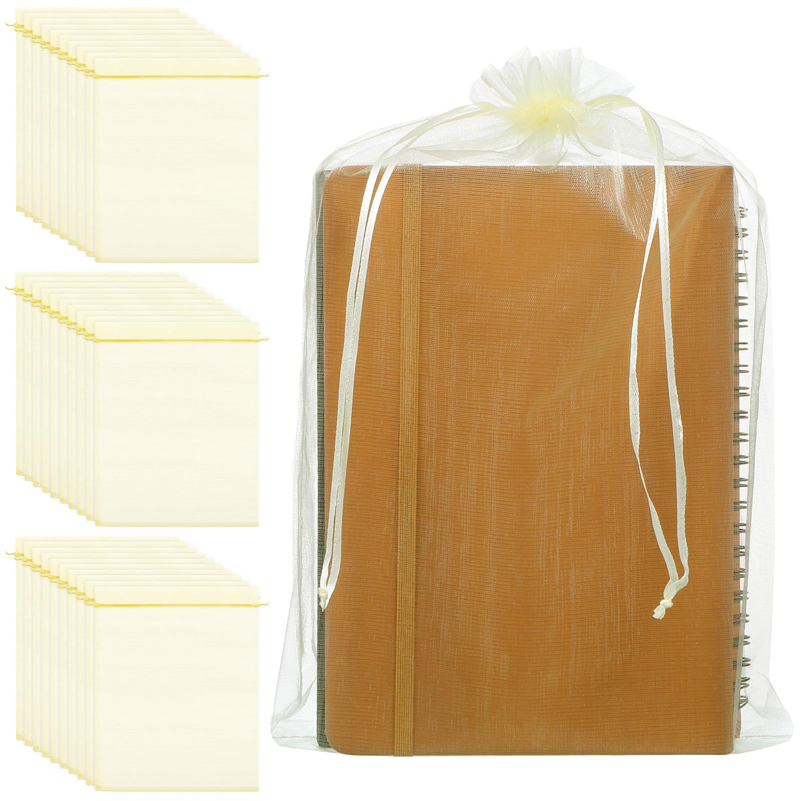 30 Pack Organza Bags, 10 x 14 Inch Large Mesh Bag Sheer Organza Bags Drawstring for Christmas Candy Bag Jewelry Christmas Wedding Party Favor Pouch (Beige)