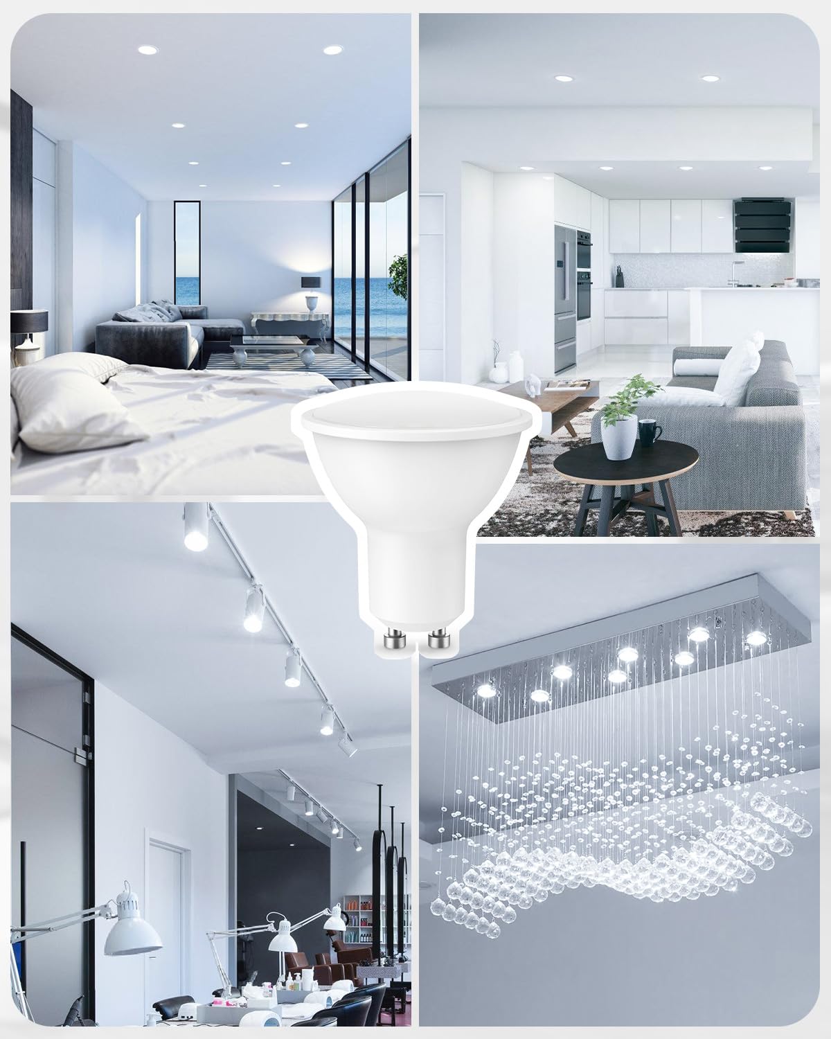 Cnkeeo GU10 LED Bombilla Potentisima, Bombilla 8W Caliente Blanco 6000K, Ángulo de haz de 120°, Bombillas Led de Pack de 10, Blanco Frío