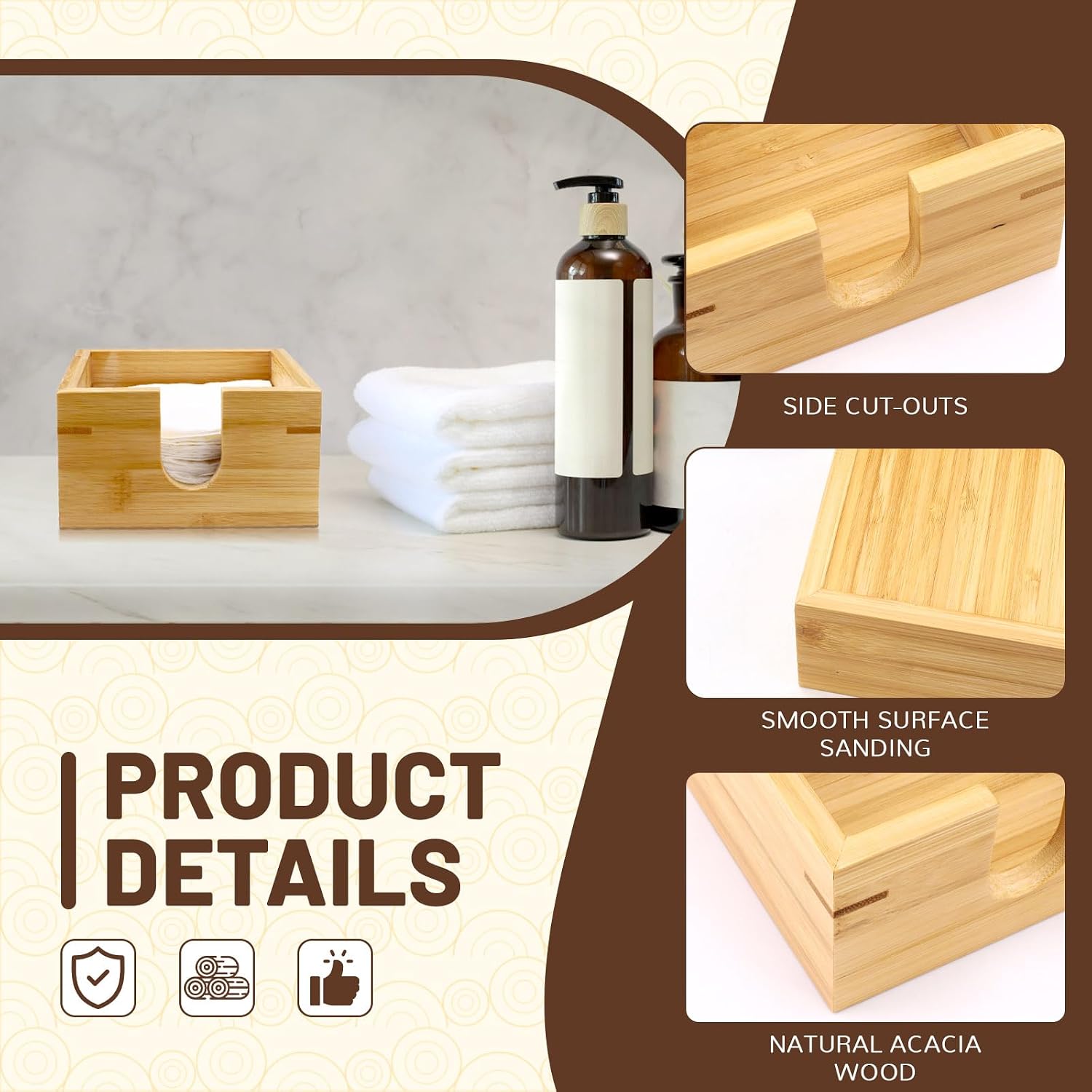 2 Pack Wooden Napkin Holder, 5.5" x 5.5" Square Wood Napkin Dispenser Box, Bathroom Paper Towel Holder Tray for Hand Guest Kitchen Table Countertop Toilet (2)