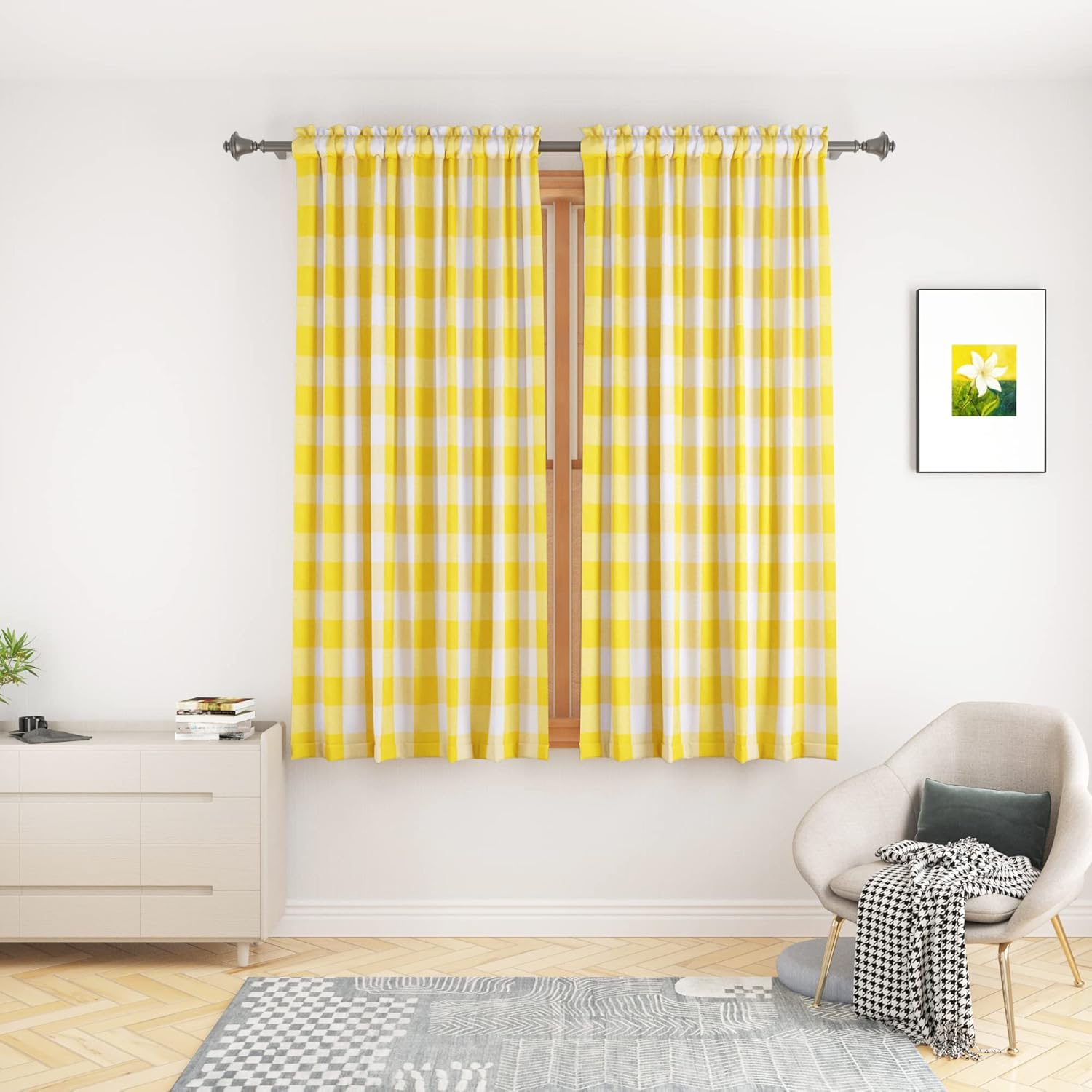UPOPO Buffalo Check Window Curtains 48 inches Long Living Room Cotton Curtain Panels