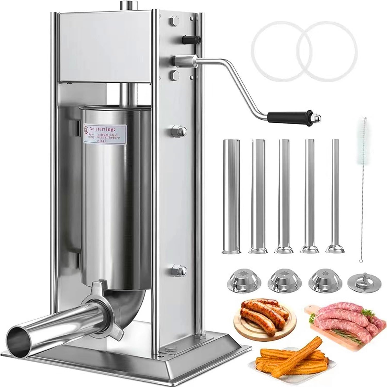 Máquina Manual para Hacer Churros y embutir Salchichas, con 4 boquillas, de Acero Inoxidable, para Hacer donas de Postre, Ideal para Uso doméstico y Comercial (5 l)