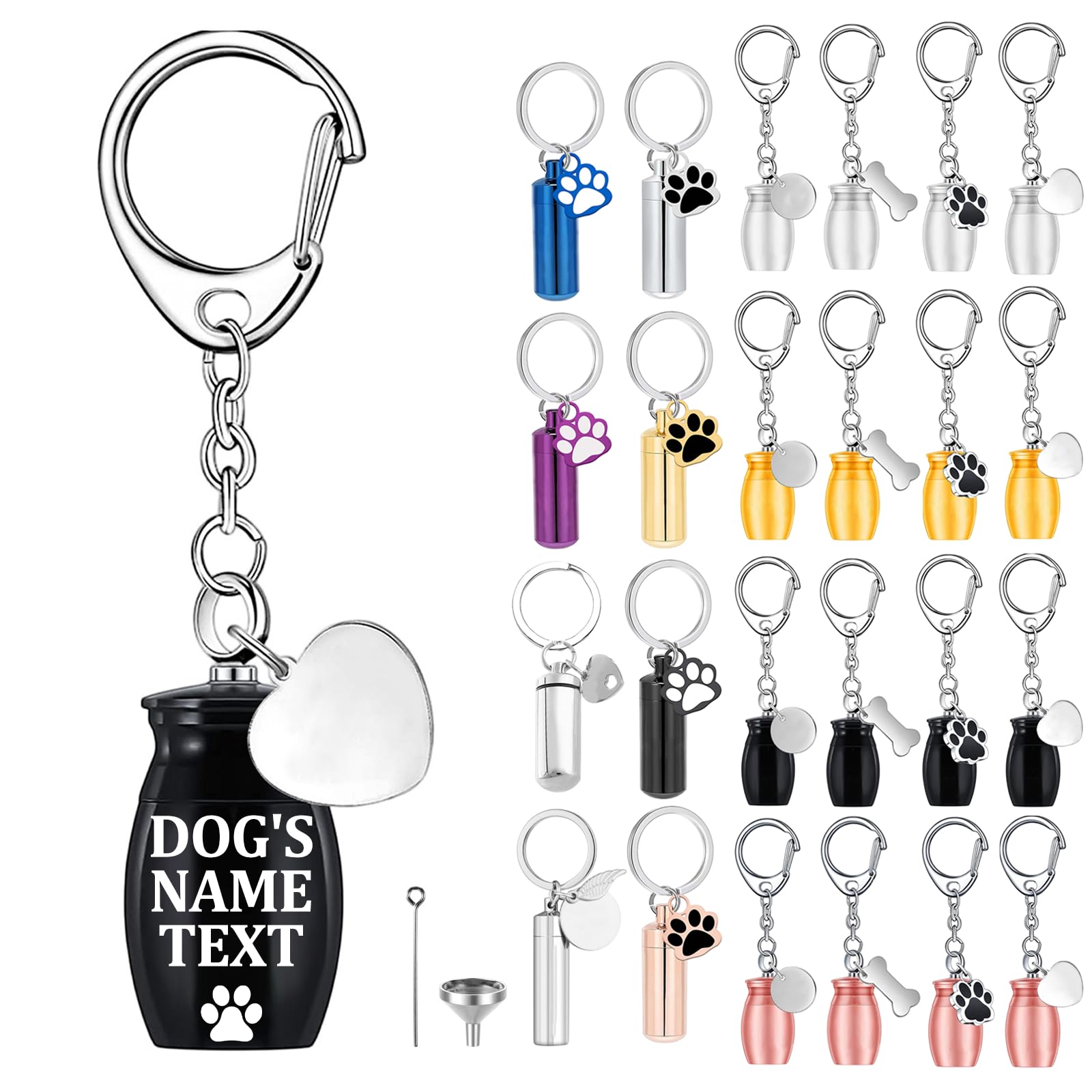 Custom Dog Urns for Ashes Keyring Engraved with Dog's Name and Text, Personalised Keyring Mini Pet Urns for Dogs Ashes, Cat Urn Dog Ashes Keepsake, Stainless Steel Pet Urn, Pet Memorial Gifts (B-03)