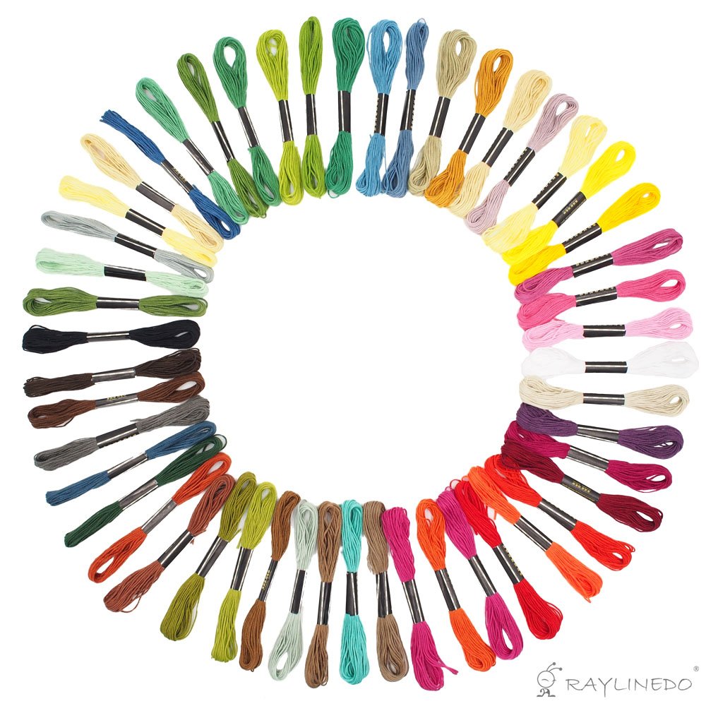 Raylinedo Floss Thread Raylinedo® Embroidery Thread 50 Pcs Skeins Stranded Deal Embroidery Threads Embroidery S, 50 X Assorted Coloured Skeins (Random Color)