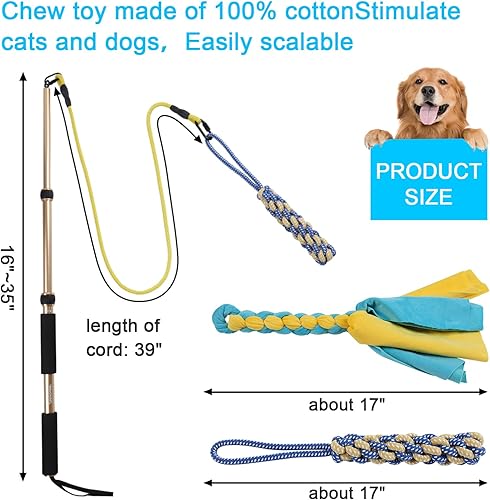 Miniatura 3 de ZEROFEEL Poste de coqueteo para perros, juguetes interactivos de cuerda para perros, caña de pescar, juguetes para perros de raza grande,