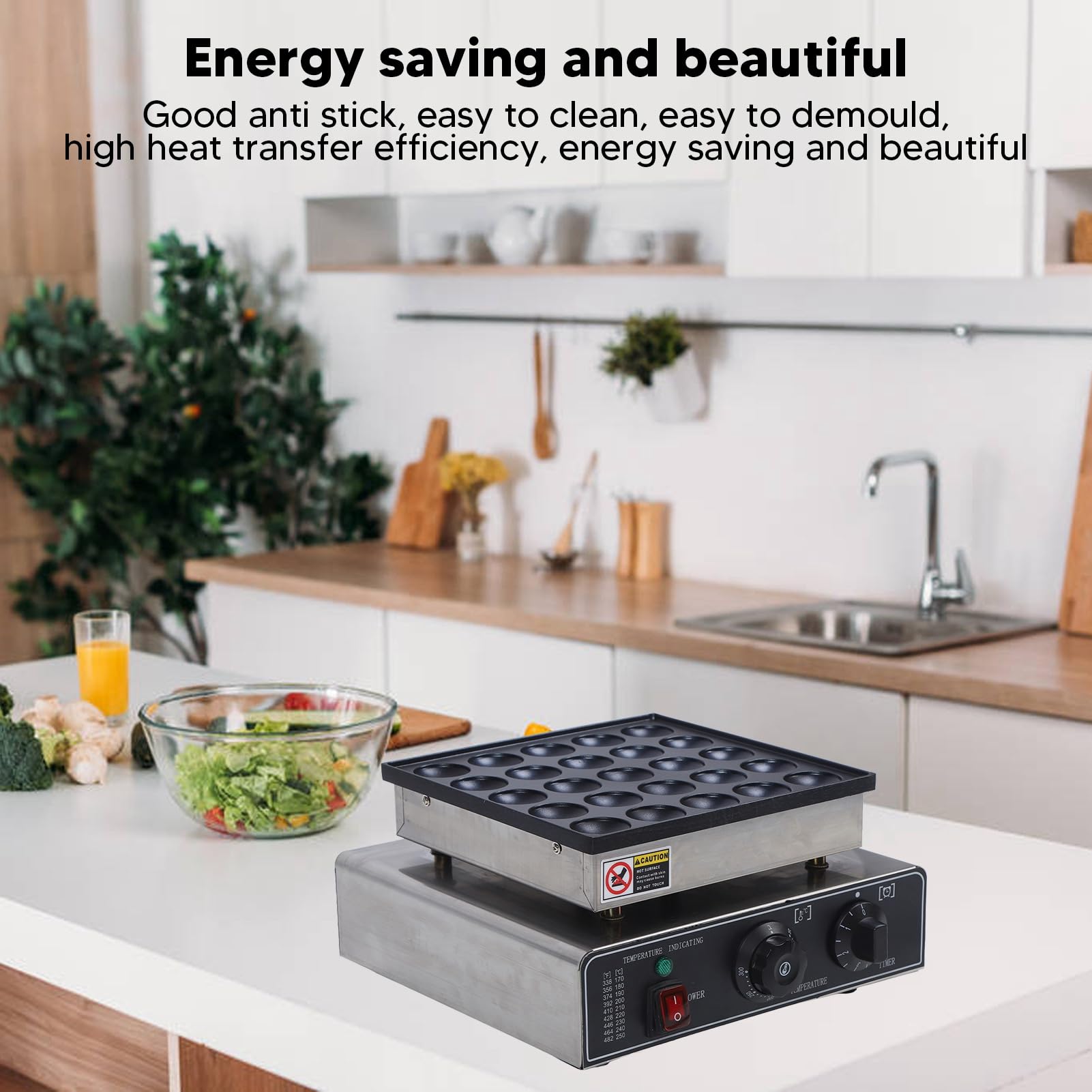 25-Loch Mini Dutch Pancakes, 950W Elektrisch Pfannkuchen Backen Pfanne Waffeleisen Antihaftbeschichtete Pancake Baker Maker für Küche Kochen 50-300 ℃ (EU-Stecker 220 V)