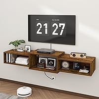 Vista 7 de IBUYKE Floating TV Stand Wall Mounted with Power Outlet,Wood Wall Mounted Media Console Shelf,Floating Entertainment Center for Under TV Storage for