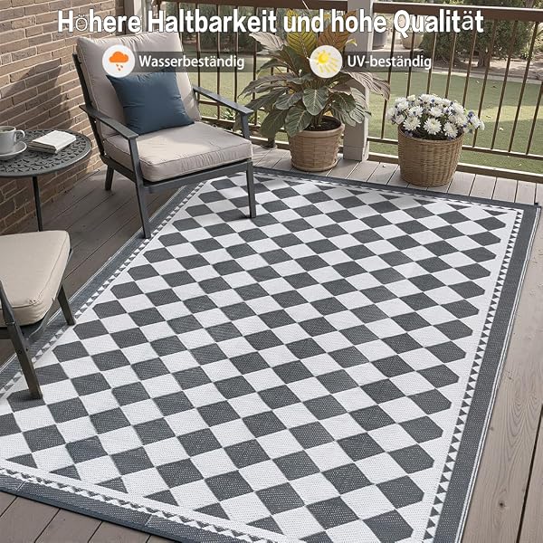 PureCozy Outdoor Teppich Wetterfest,Wendbarer Balkon Camping Teppiche 120x180cm, Leichtgewicht Outdoorteppich Carpet rutschfest für Garten Balkon Camping Terrassen, Grau - 3