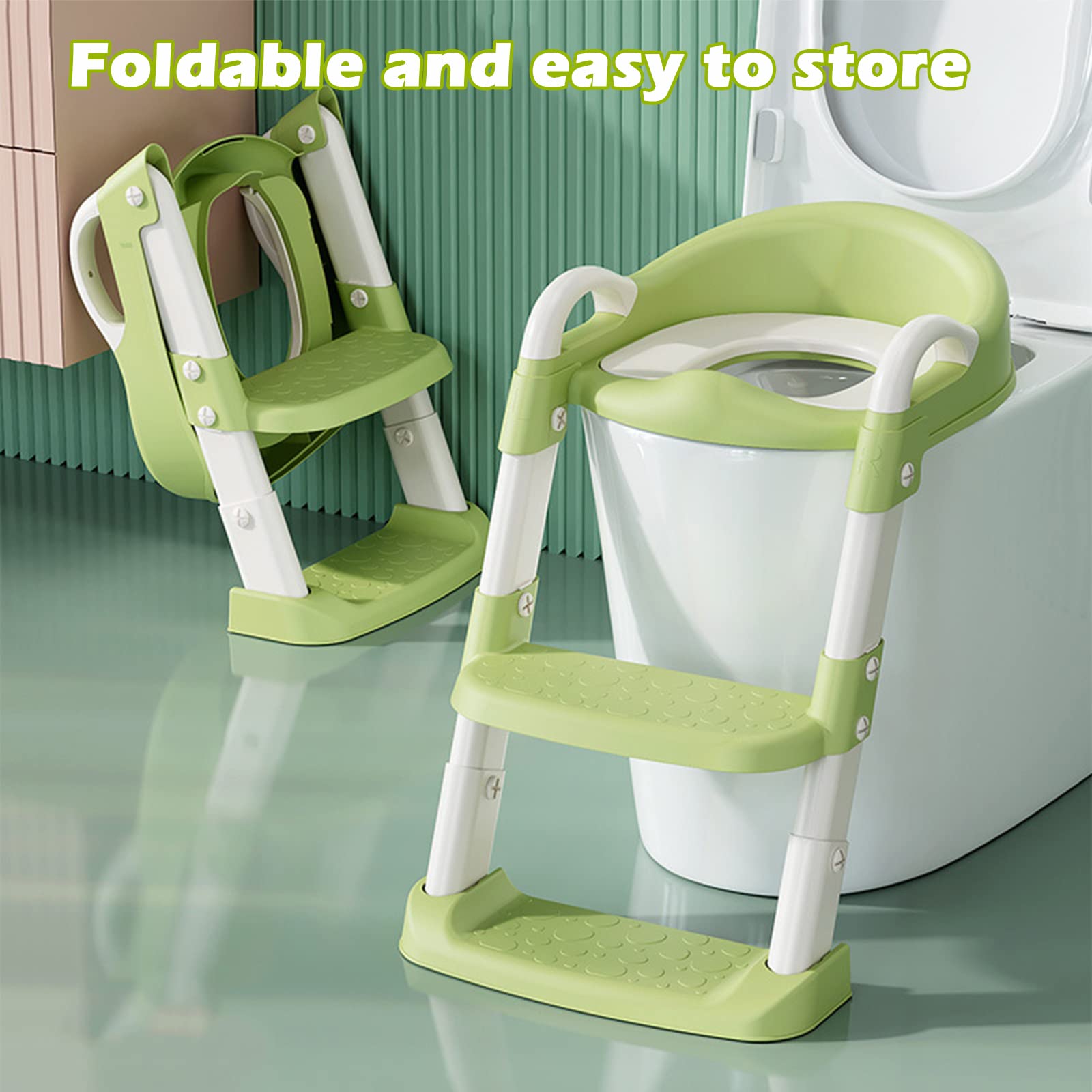 Réducteur WC Enfant avec Pieds Réglables,siege toilette enfant avec Coussin,Marche Antidérapante,Pliage Compact - A partir de 18 mois - Stabilité Structurelle|Renforce la Portance