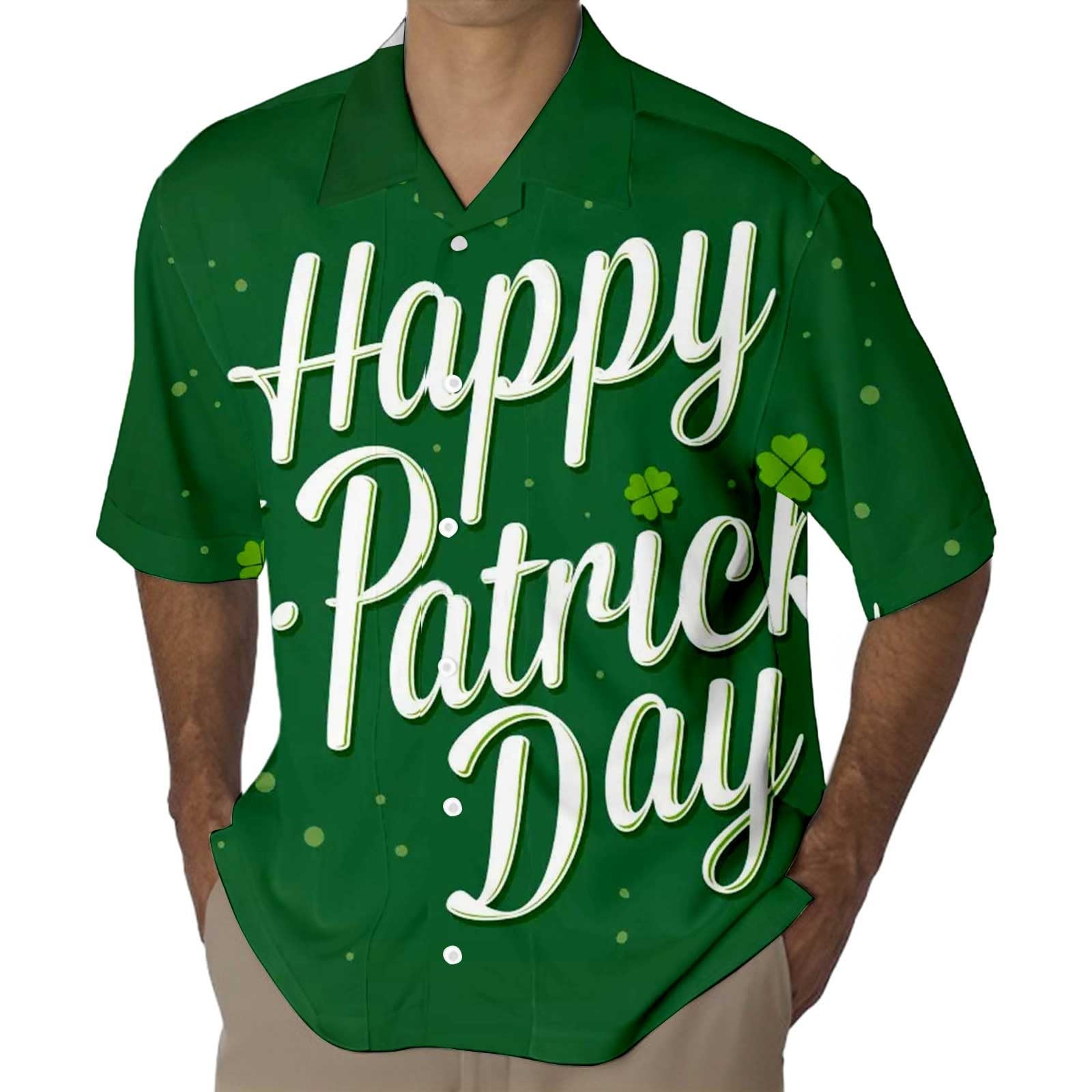 St. Patrick's Day Shirts for Men Fashion Print Sweatshirt Short Sleeve Round Neck Buttons Lapel Collar Tops Graphic Pullover Males Casual Outdoor Blouse Shirt for Men