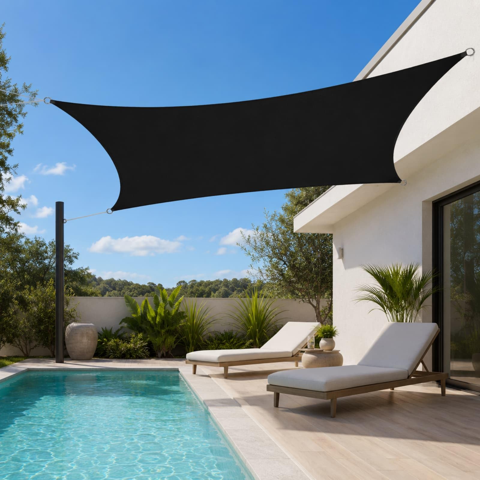 Toile solaire de jardin contre la chaleur et la pluie bâche tendue noire 4x4m avec cordes